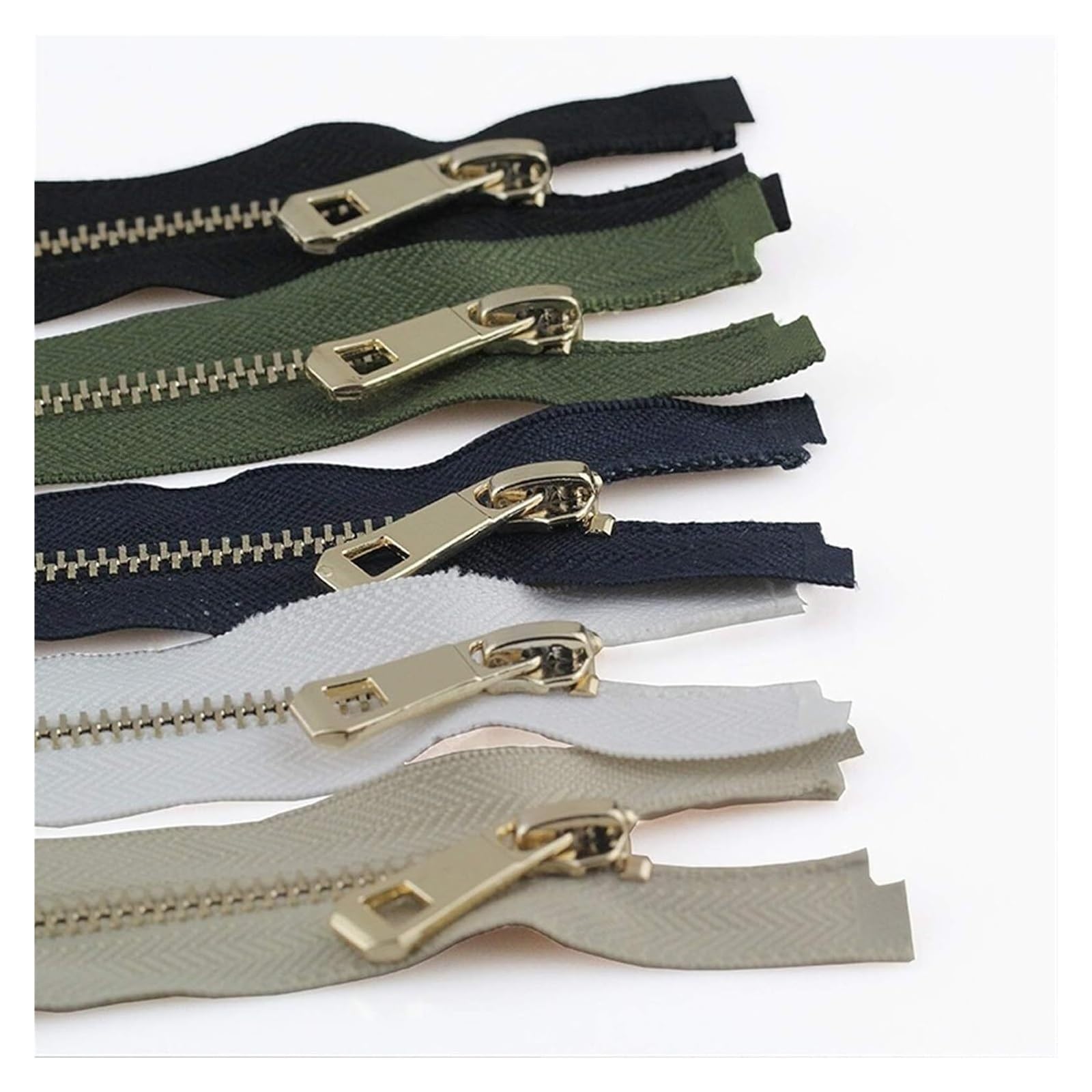 Zamki metalowe, Zamek błyskawiczny, błyskawiczne otwarte, do szycia, Niewidoczne zamki, 5# (Wit, 75cm)(Khaki,85cm)