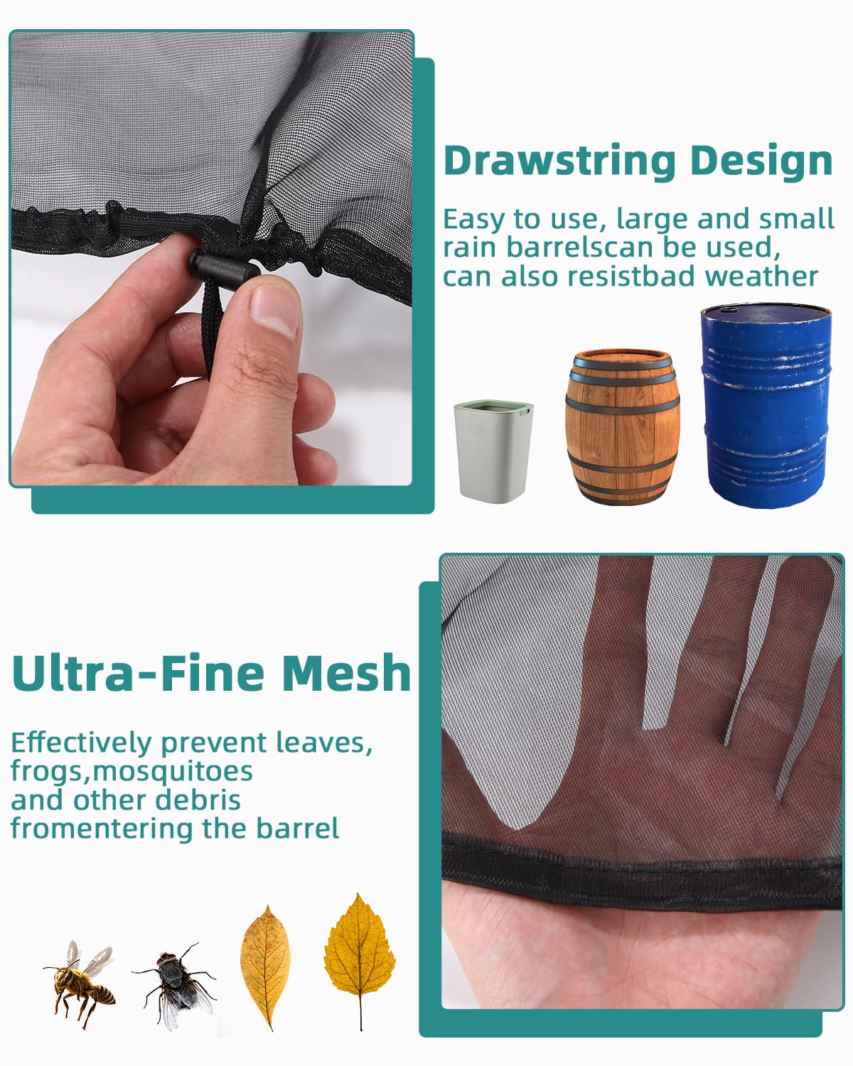 Csirnto 2 Pièces Filet De Baril De Pluie 95 Cm Housse Pour Tonneau De Pluie Avec Cordon De