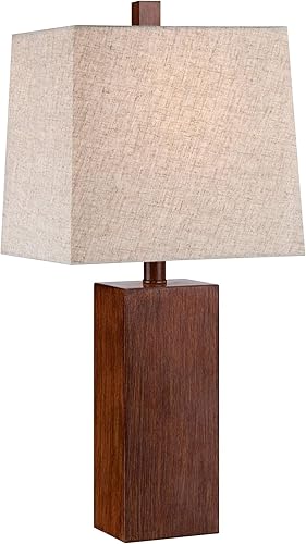 Miniatura 2 de 360 Lighting Darryl - Moderna lámpara de mesa decorativa de 23 pulgadas de alto, bloque rectangular de madera sintética texturizada, pantalla de