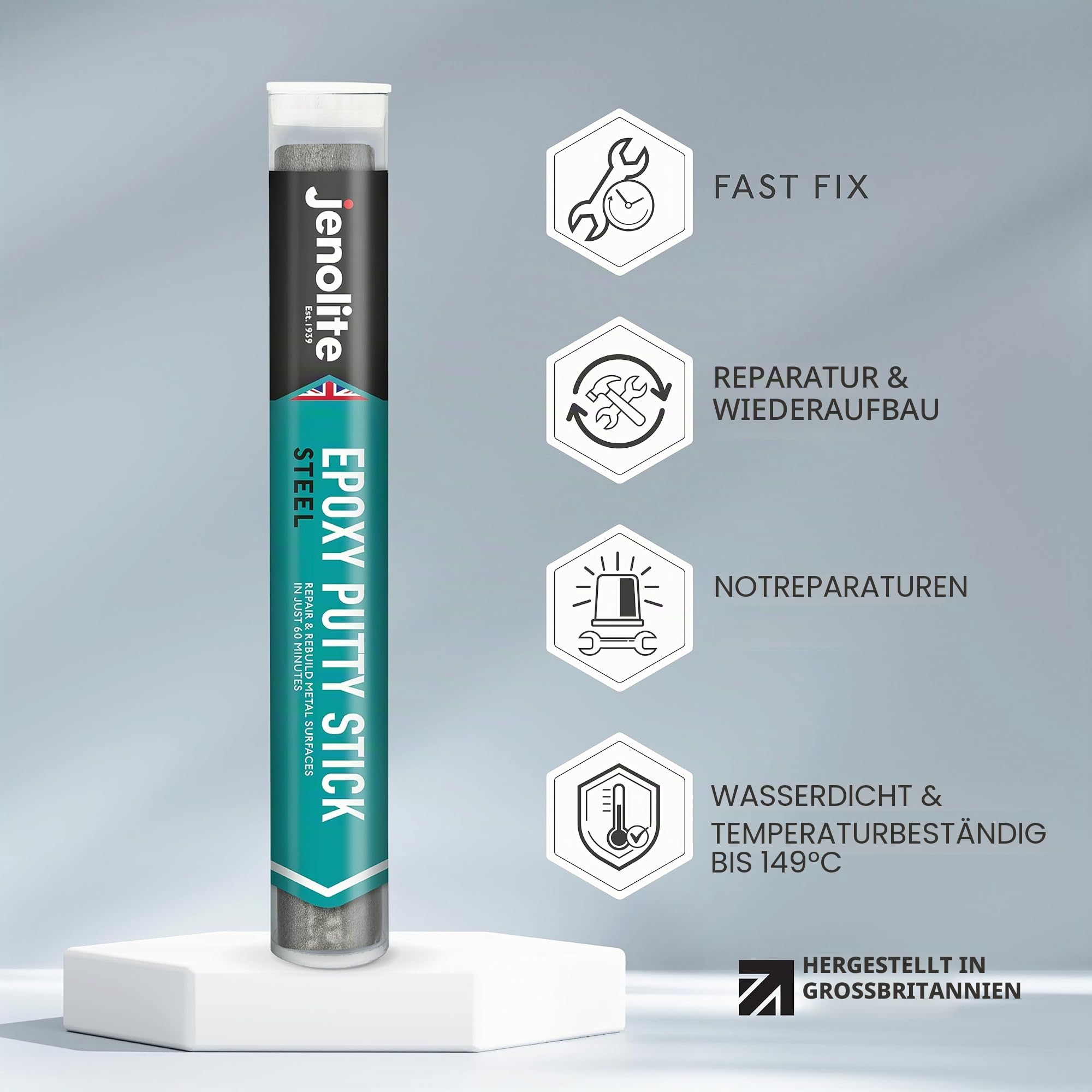 JENOLITE- Epoxidharz Set zur Kupfer Reparatur. Epoxid Knete in nur 60 Minuten funktionsfähig! Inhalt: 112g
