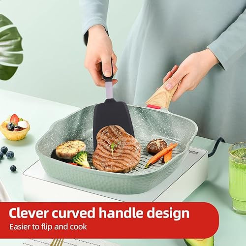 Vista 2 de Juego de espátulas de silicona grandes y delgadas, resistentes al calor, 600 ° F, utensilios de cocina flexibles ranurados para utensilios de cocina