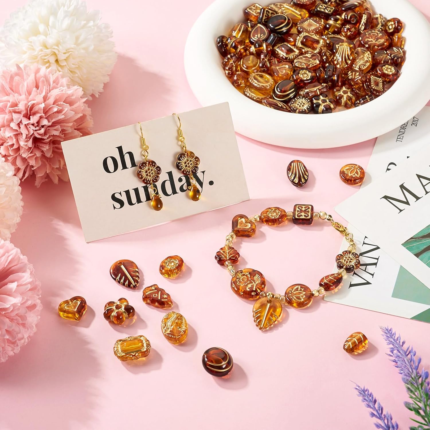 Beadthoven 100G Assorted Vintage Acrylic Beads Transparent Flower Leaf Acrylic Bead Gold Plating Bohemia Aesthetic Spacers Imitated Czech Beads for Jewelry Making Bracelet Necklace DIY Crafts Brown - Image 3