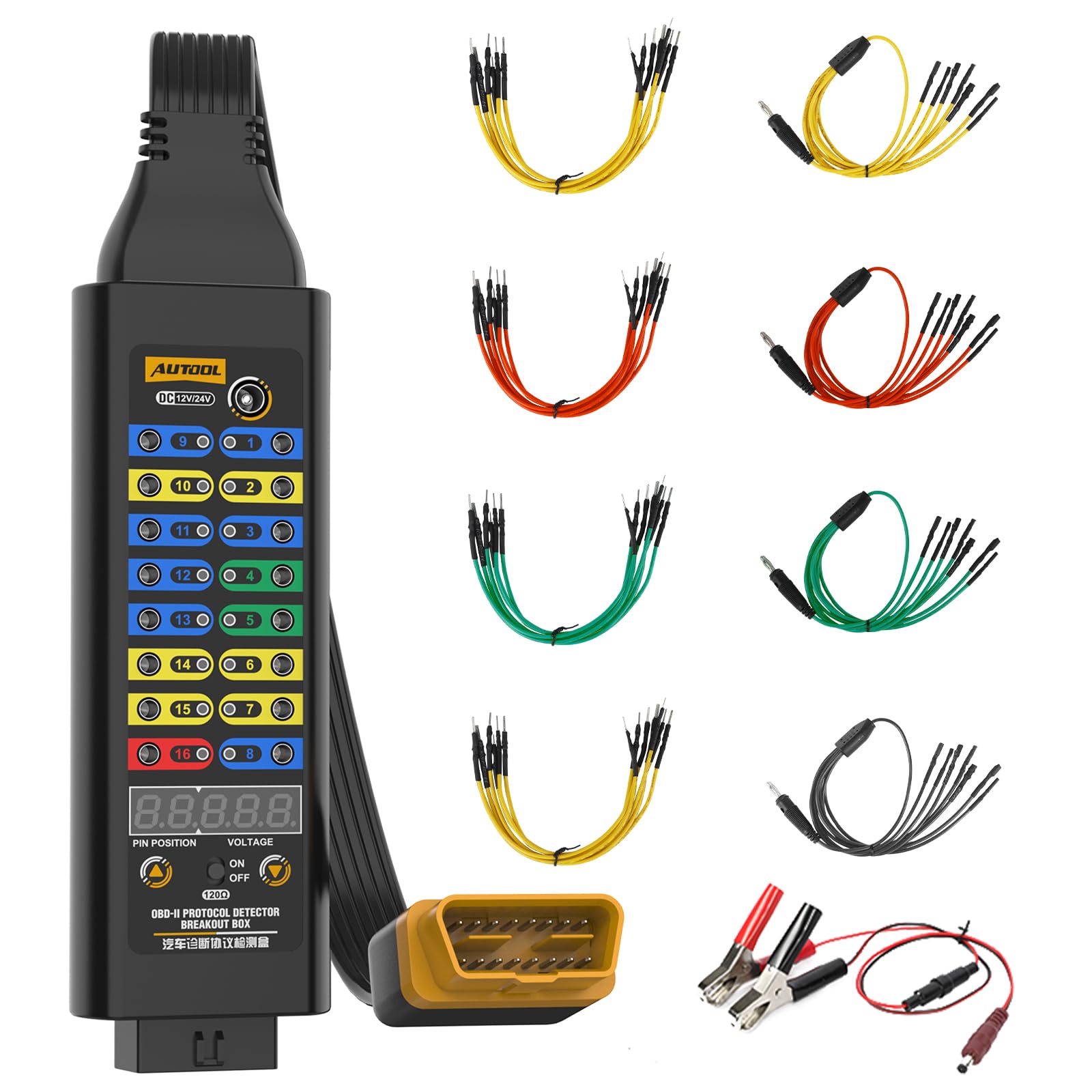 Boîtier de Dérivation OBD2 avec Mode Série 120Ω, Affichage de la Tension, Connecteur à 16 Broches, Voyant LED, pour Scanner/Multimètre pour Test de Diagnostic électrique Automobile