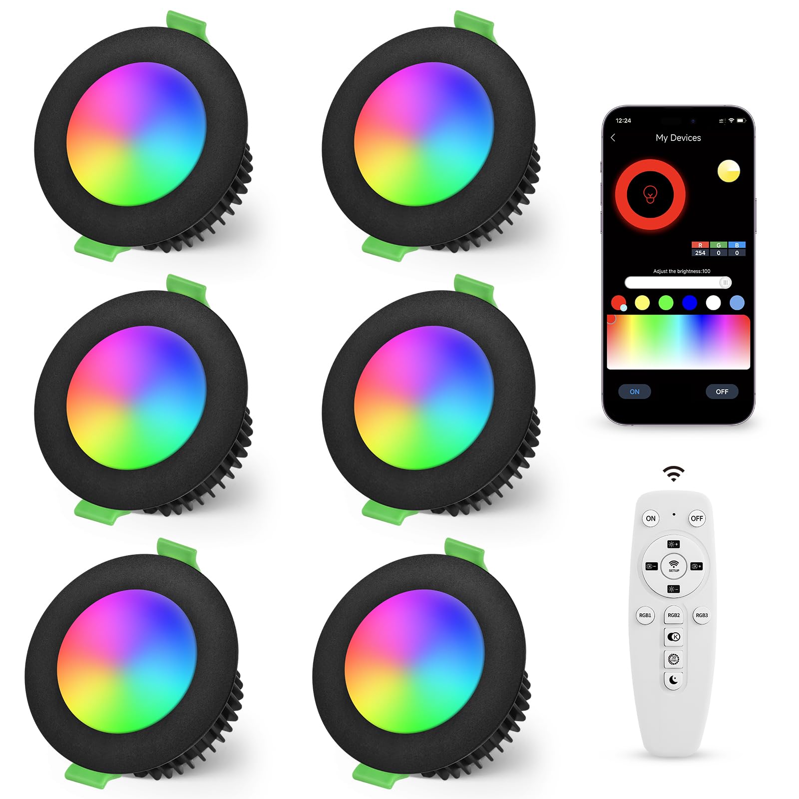 YindaLux Einbaustrahler LED RGB, LED Spots 230V 2700K-4000K-6500K Dimmbar, Deckenspots Bunt 8,8W, Einbauleuchten Einbauspots 4 stück
