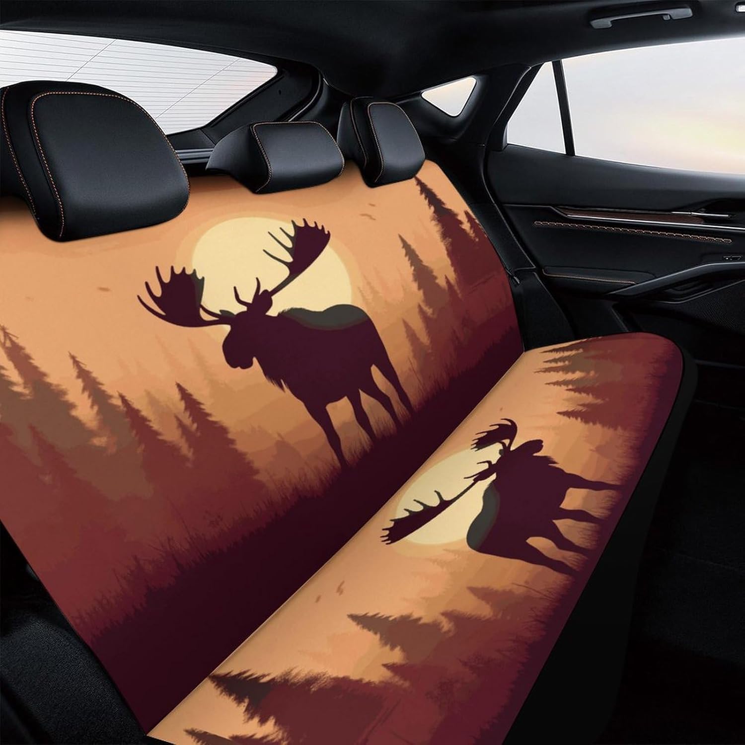 Delerain Rear Seat Covers, Moose Fall Sunset Universal Back Seat Protector for Most Cars, SUVs, Trucks