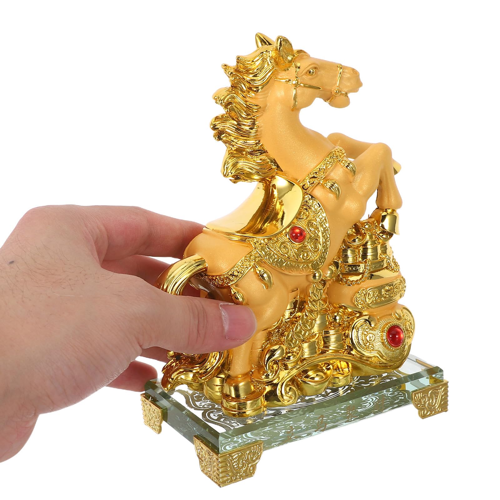 Statua in Resina di Cavallo Oro, Decorazione per Salotto e Scrivania