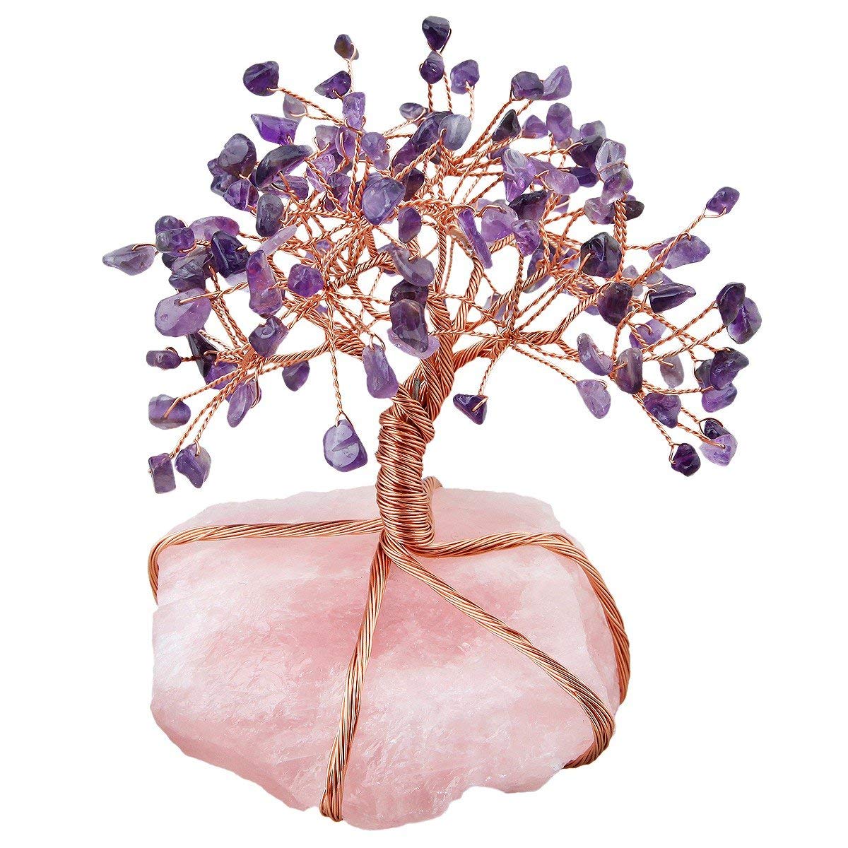 White Whale Amethyst with Rose Quartz Base Tree Reiki Healing Crystal Gems Spiritual Feng Shui Vastu Table Décor