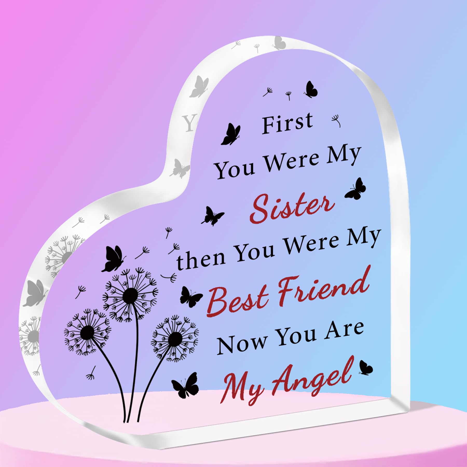 SMARGO Sister Memorial Gifts Sympathy Gifts for Loss of Sister Acrylic Plaque In Memory of Sister Plaque Bereavement Condolences Funeral Grief Sympathy Gifts Acrylic Heart Keepsake