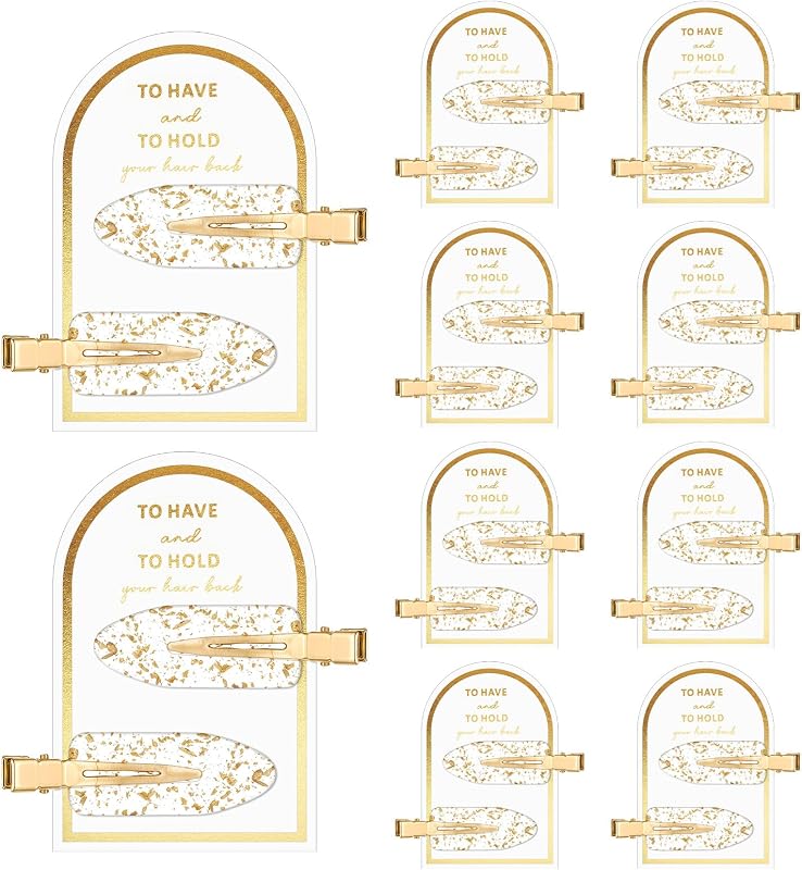 20 Pcs/10Cards No Bend Acrylic Resin Hair Clips Gold Glitter Flat Clips Bridesmaid Hair Clip Proposal Clip Hairstyle Accessories for Bride Women Party Wedding Decoration Gifts