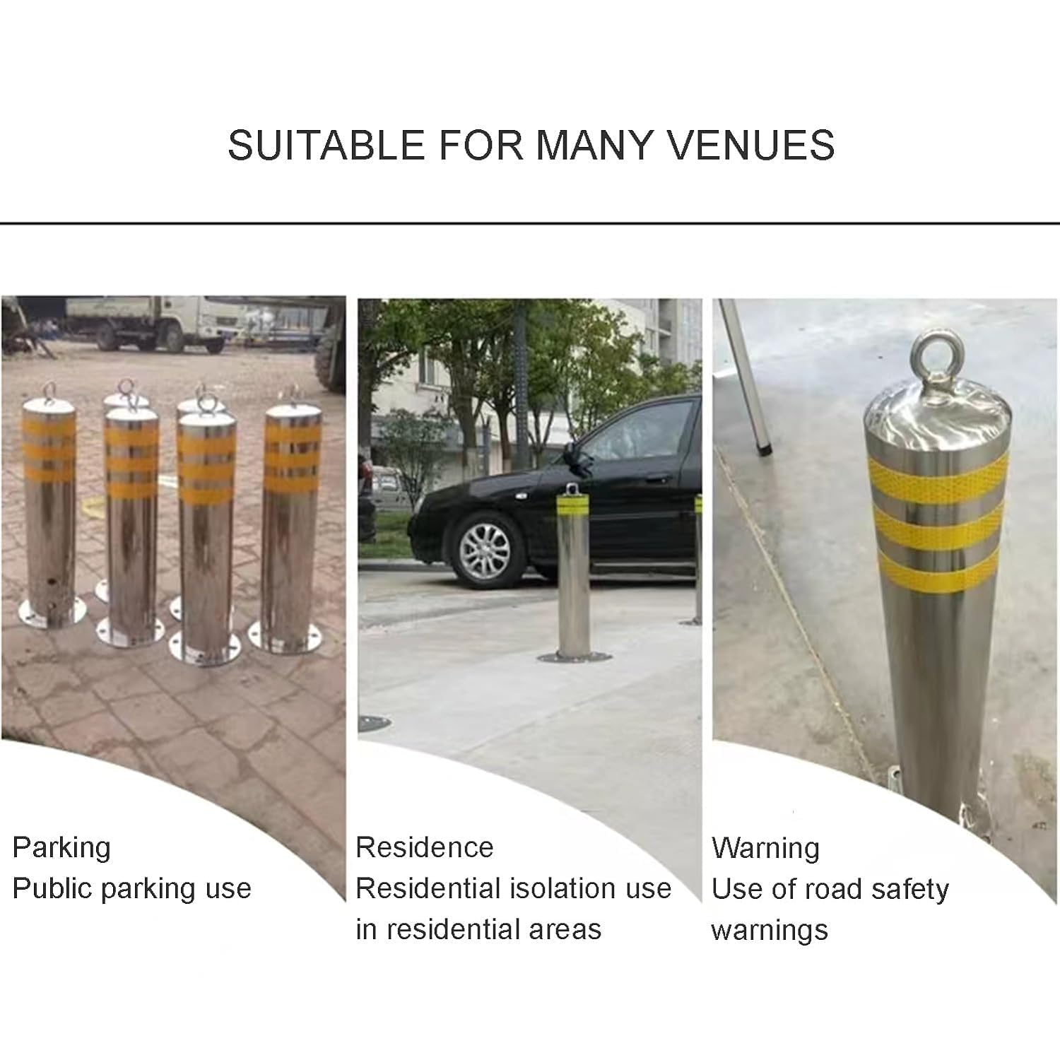 Barriere di Protezione per Parcheggio, 2 Pezzi, Blocco per Posto Auto, Dissuasore in Acciaio Inox, Palo di Sicurezza Mobile Riflettente, con Lucchetti E Catena da 5