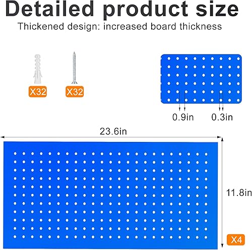 Miniatura 3 de 4 paquetes de paneles de tablero de clavijas de metal de 24" x 12" en negro, tablero de clavijas de acero resistente para organizador de pared,