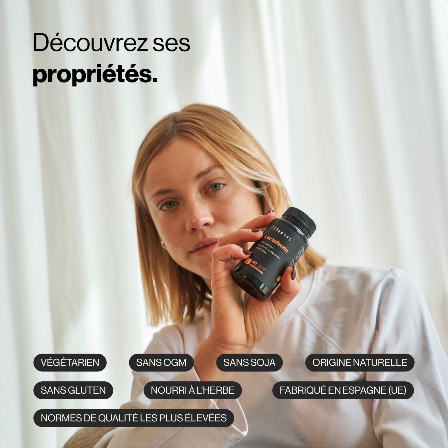 Lactoferrine 200 mg – Issue de Lait de Vaches Nourries à l’Herbe – Source Naturelle de Vitamine B12, avec 80 mg de Vitamine C – Système Immunitaire – 90 Gélules – 3 Mois de Cure – Zenement