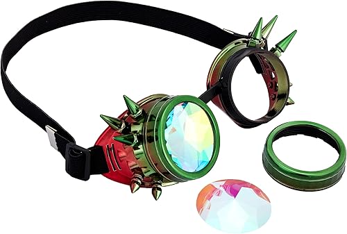 Miniatura 80 de Gafas de caleidoscopio retro con pinchos, gafas de cristal arcoíris steampunk estilo soldadura, gafas de cosplay punk