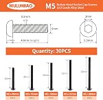 M5 x 40mm 45mm 50mm 55mm 60mm Bouton tête de socket bouchon vis boulons 10.9 Métrique en acier allié de qualité, finition à oxyde noir, Allen Hex Drive, machine entièrement filetée, kit d'assortiment 30PCS