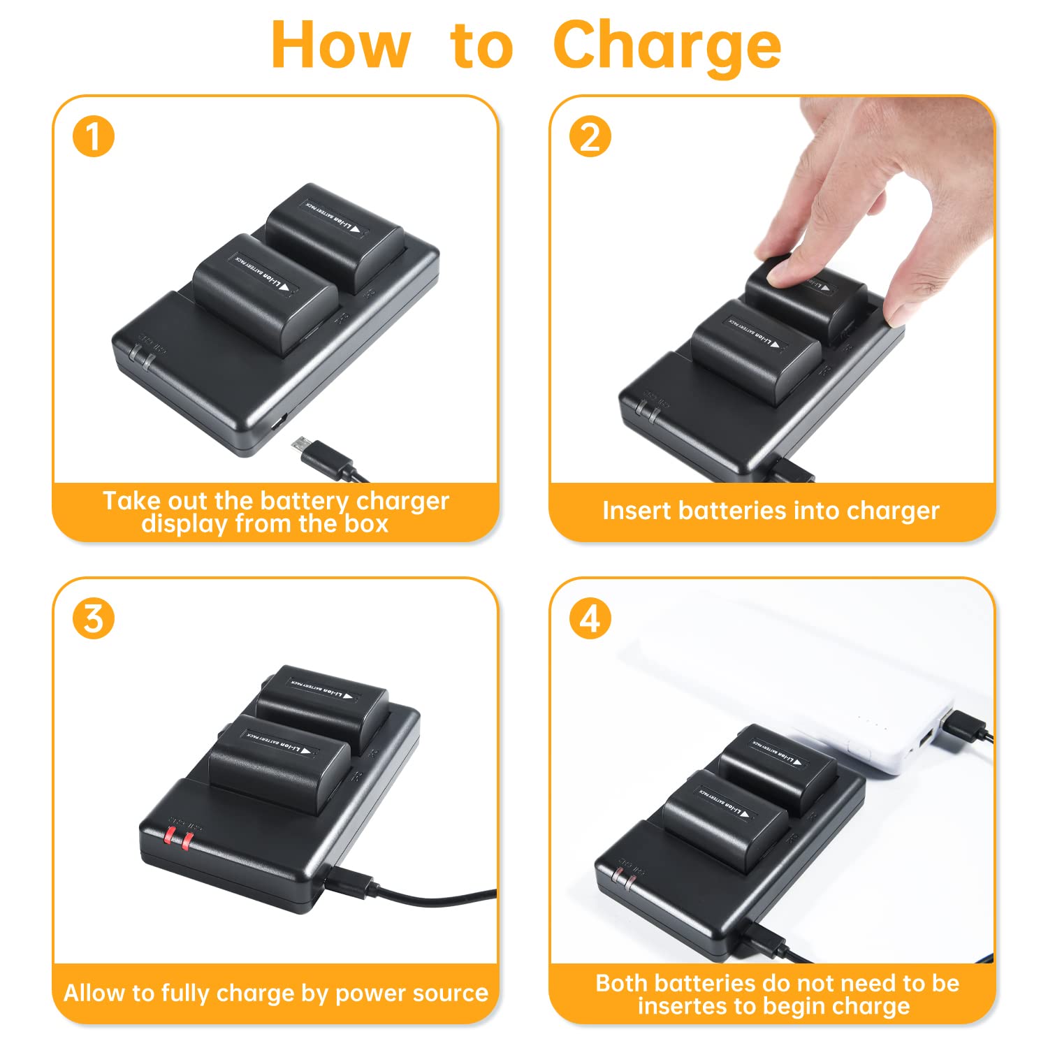 NP-FV50 Batterie au Lithium (2 Paquets) et Chargeur Double Compatible avec Sony HDR-CX220, HDR-CX230, HDR-CX290