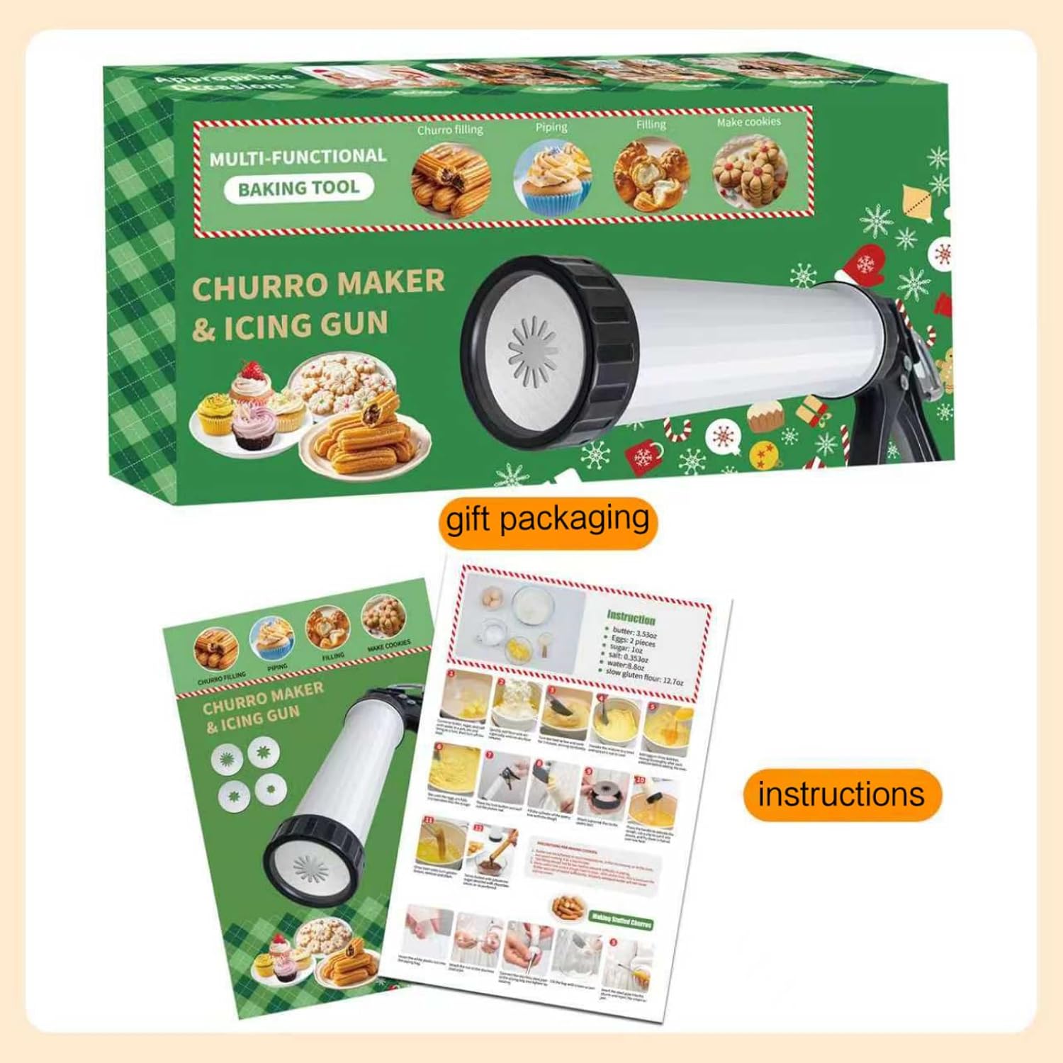 EooUooIP Churro Maker Machine Kit, Large & Durable 15 Churro Gun with Hollow Churro Disc, Maquina Para Hacer Churros, Churreras Para Churros, Churro Maker Machine, Cookie Press, Gifts for Christmas