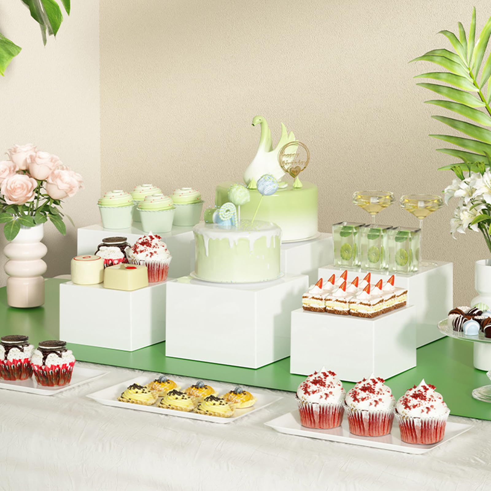 Buffet Riser - Supporto in acrilico, 6 pezzi, con ripiani vuoti, per buffet, per buffet, matrimoni, coda, feste di famiglia, feste di compleanno (bianco)
