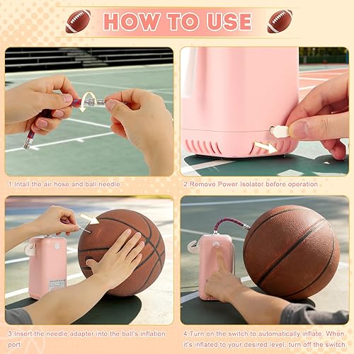 Miniatura 5 de AXHJ Bomba eléctrica de bola para pelotas deportivas, bomba de baloncesto eléctrica de inflado ultrarrápido con batería recargable de 1800 mAh,