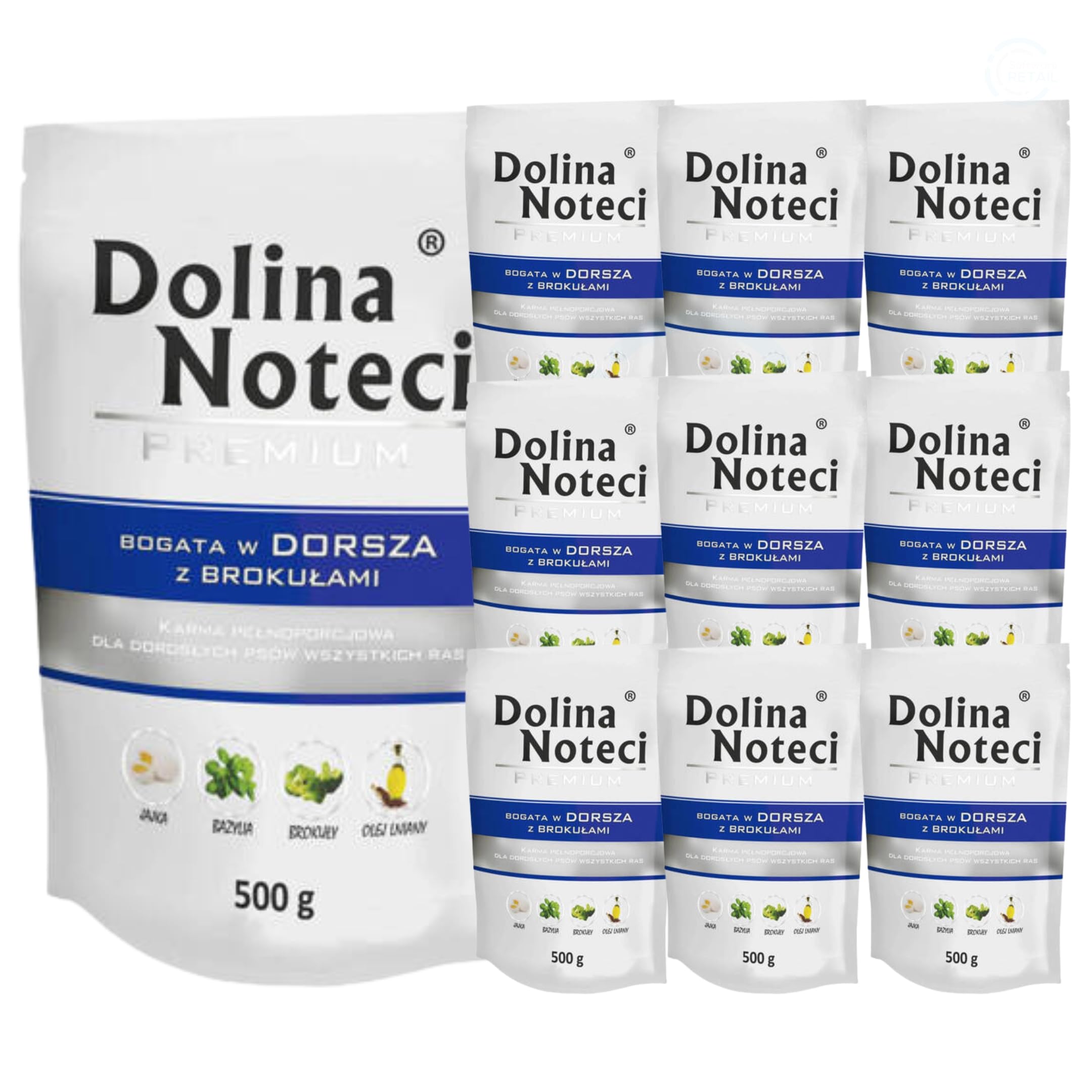 Dolina Noteci Premium Wet Dog Food, Cod with Broccoli, Gluten-Free (10x500g)