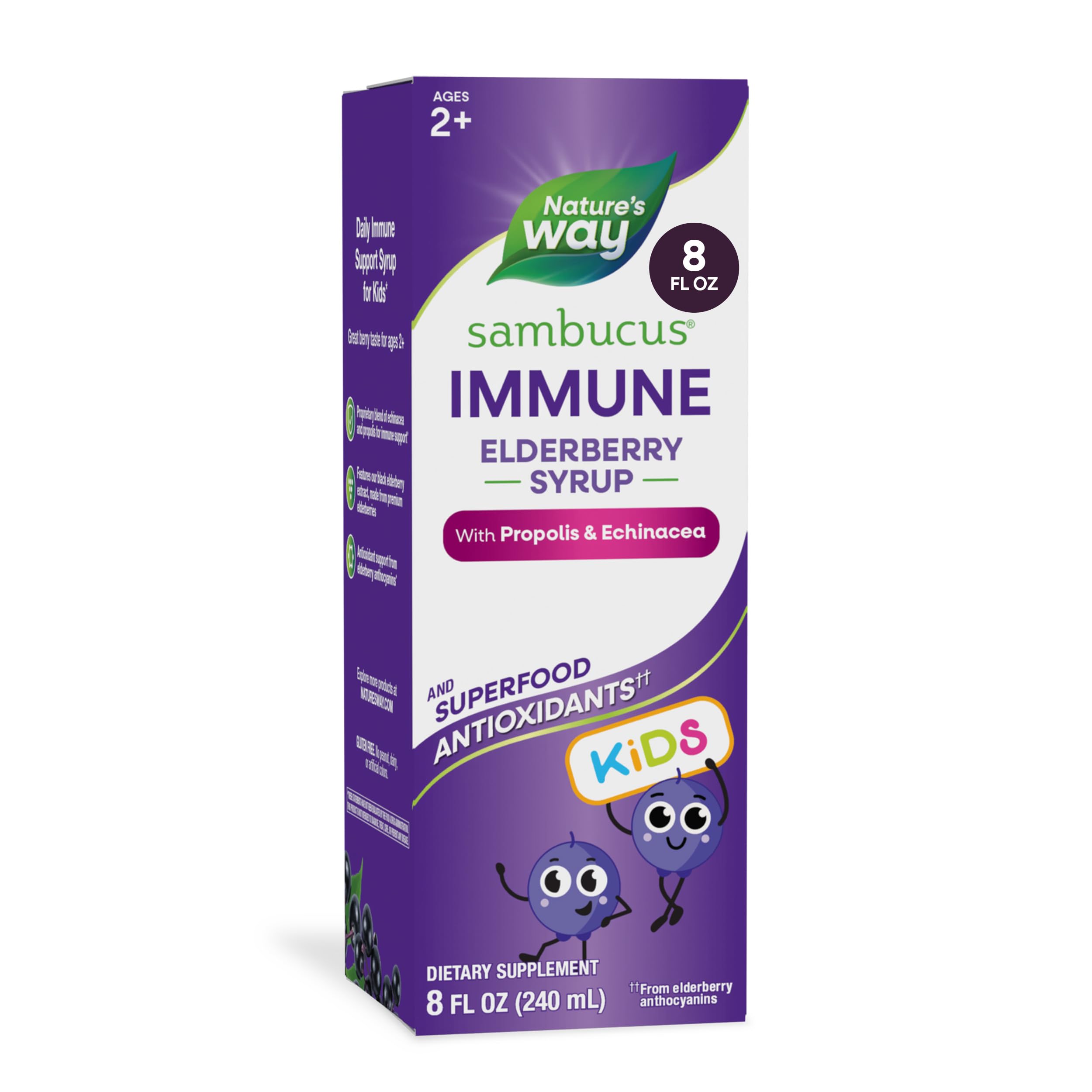 Nature's Way Sambucus Kids Immune Elderberry Syrup, Echinacea & Propolis 8 Fl Oz (Pack of 1)