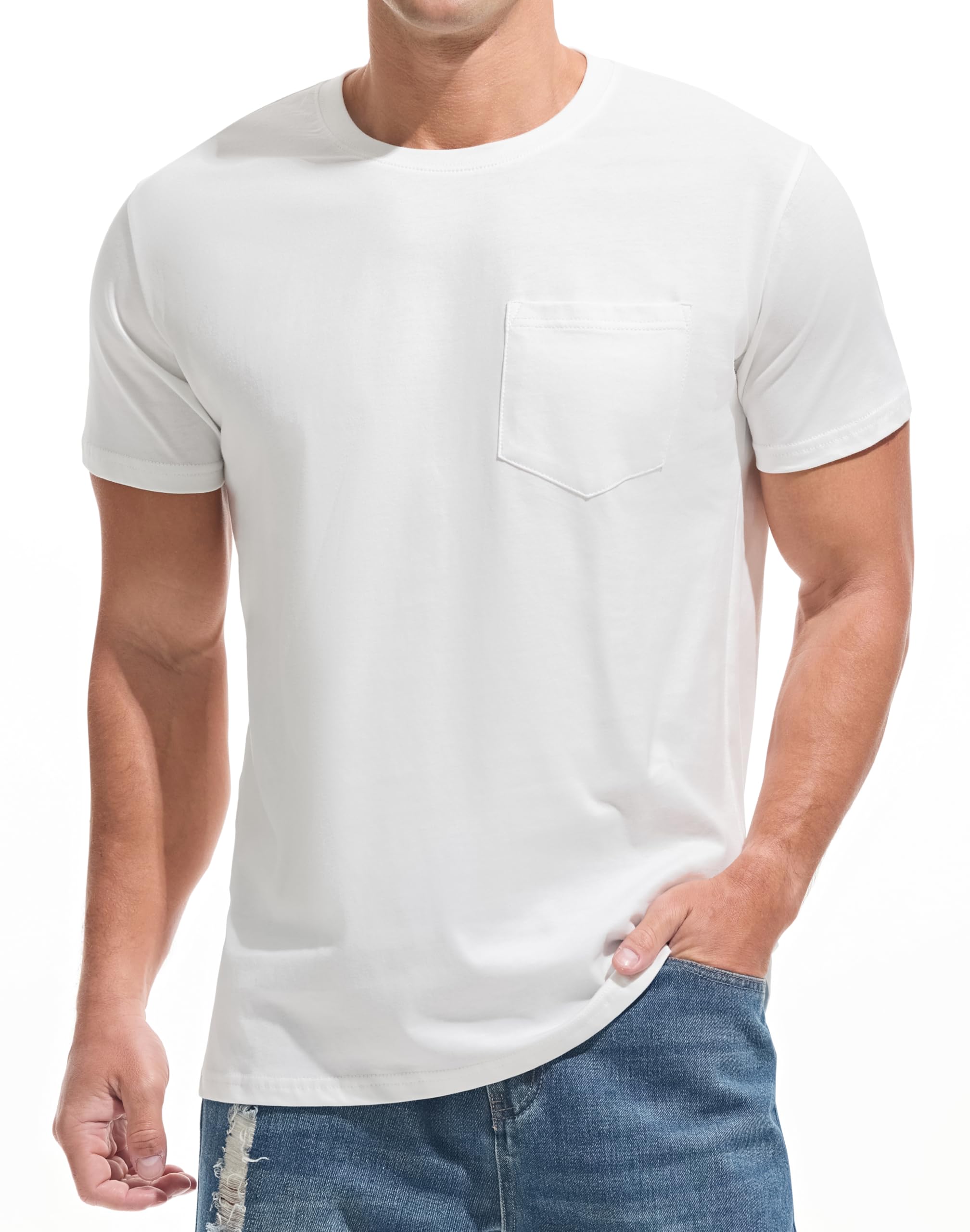 JEEGAL Herren T-Shirt 100% Baumwolle | Klassisches Rundhals-Shirt mit Brusttasche | Basic Kurzarmoberteil für Freizeit & Büro