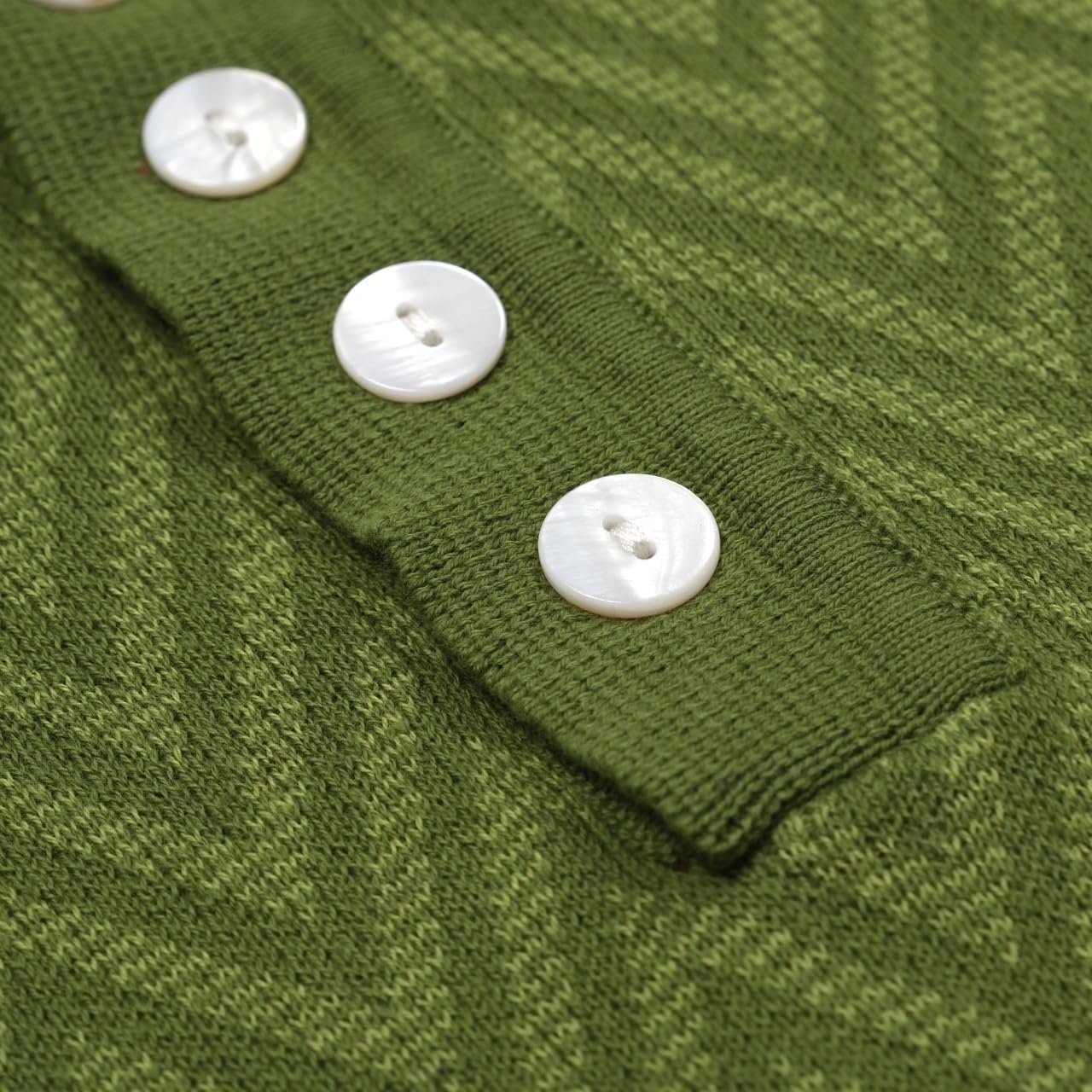 OXKNIT Men's Retro Green Knitted Poloshirt, 1960s Mod Vintage Texture Polo Cotton Short Sleeve with Quarter Button - Image 4