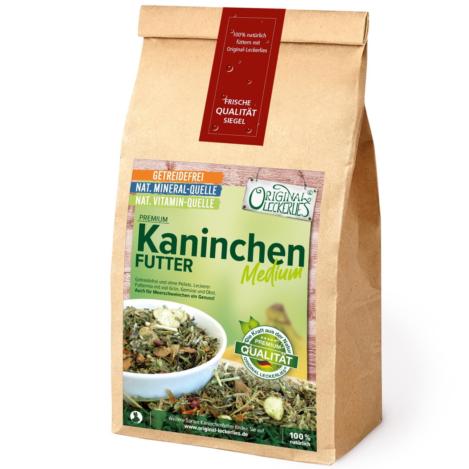 ORIGINAL LECKERLIES® Premium Kaninchenfutter - medium 5 kg, ***TOP Qualität*** GETREIDEFREI für Kaninchen, Hamster, Meerschweinchen, Naturprodukt für Nager - ohne Pellets