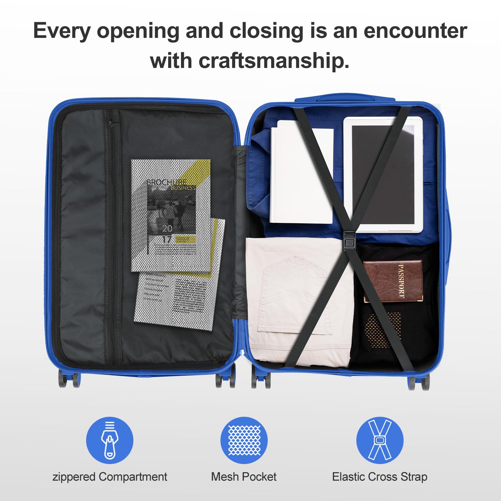 LALAHO Valise Grande Taille Rigide en ABS, 4 roulettes Spinner, Coins Renforcés, Serrure à Combinaison, Poignée Télescopique - Bagage Soute (Azur, XL/75cm)