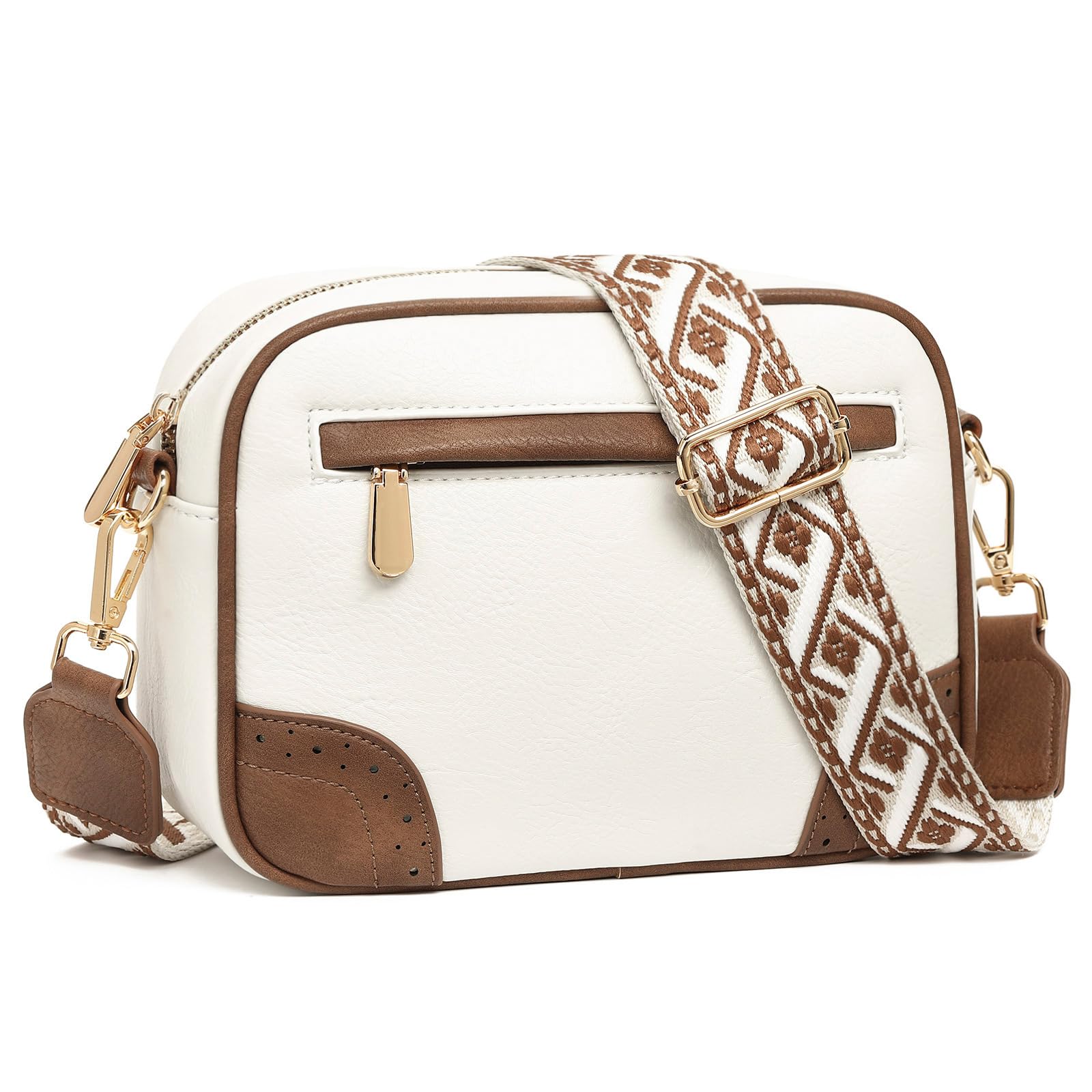 GAEKEAO Small Crossbody Bag for Women Trendy Triple Zip Purses Vegan Leather Shoulder Handbag with Adjustable Wide Strap