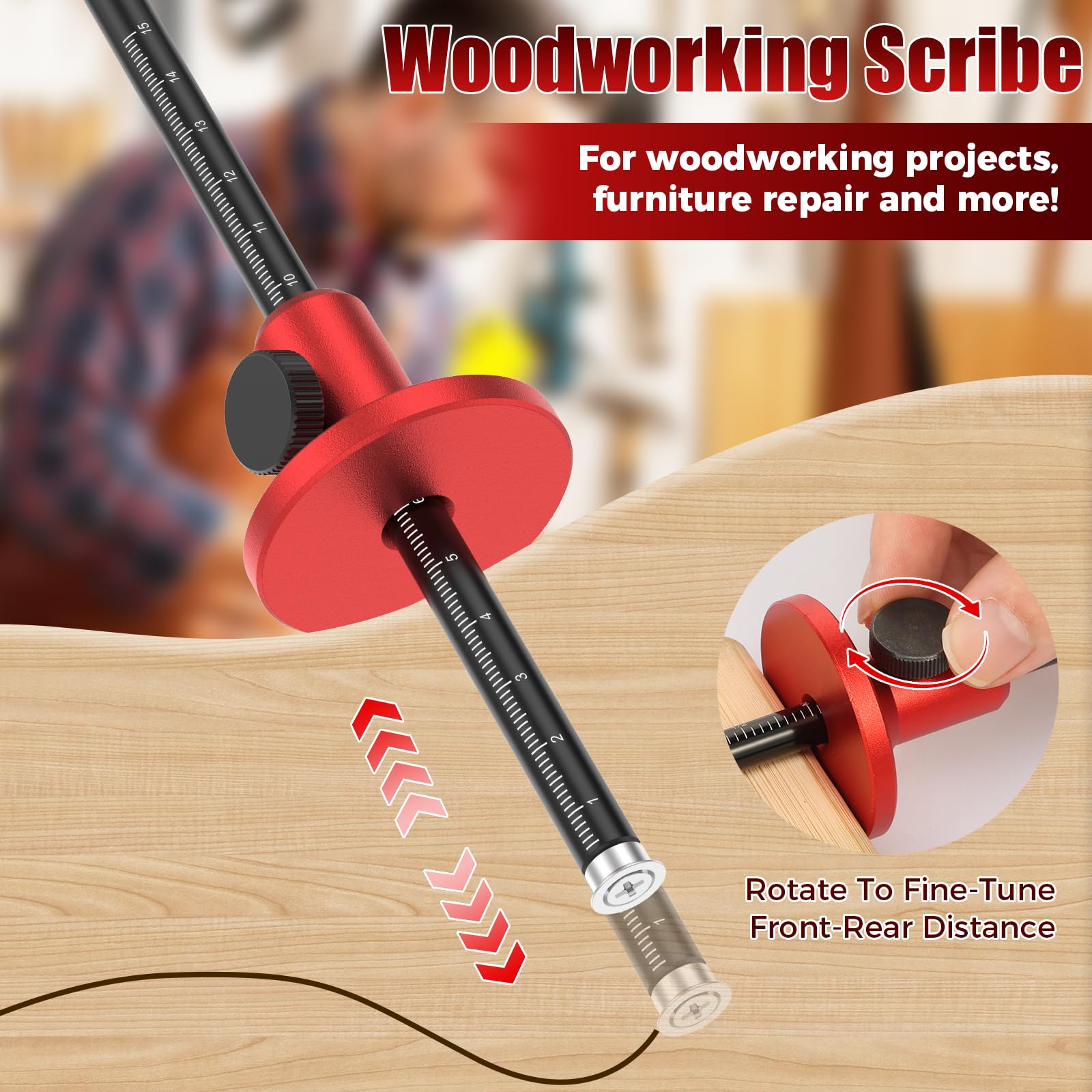 Wheel Marking Gauge, Micro-Adjustable Woodworking Marking Tool with Dual Metric & Imperial Scales, Solid Aluminum Alloy Scribe Gauge for Precision Joinery Layout & Carpentry — Amazon image 2