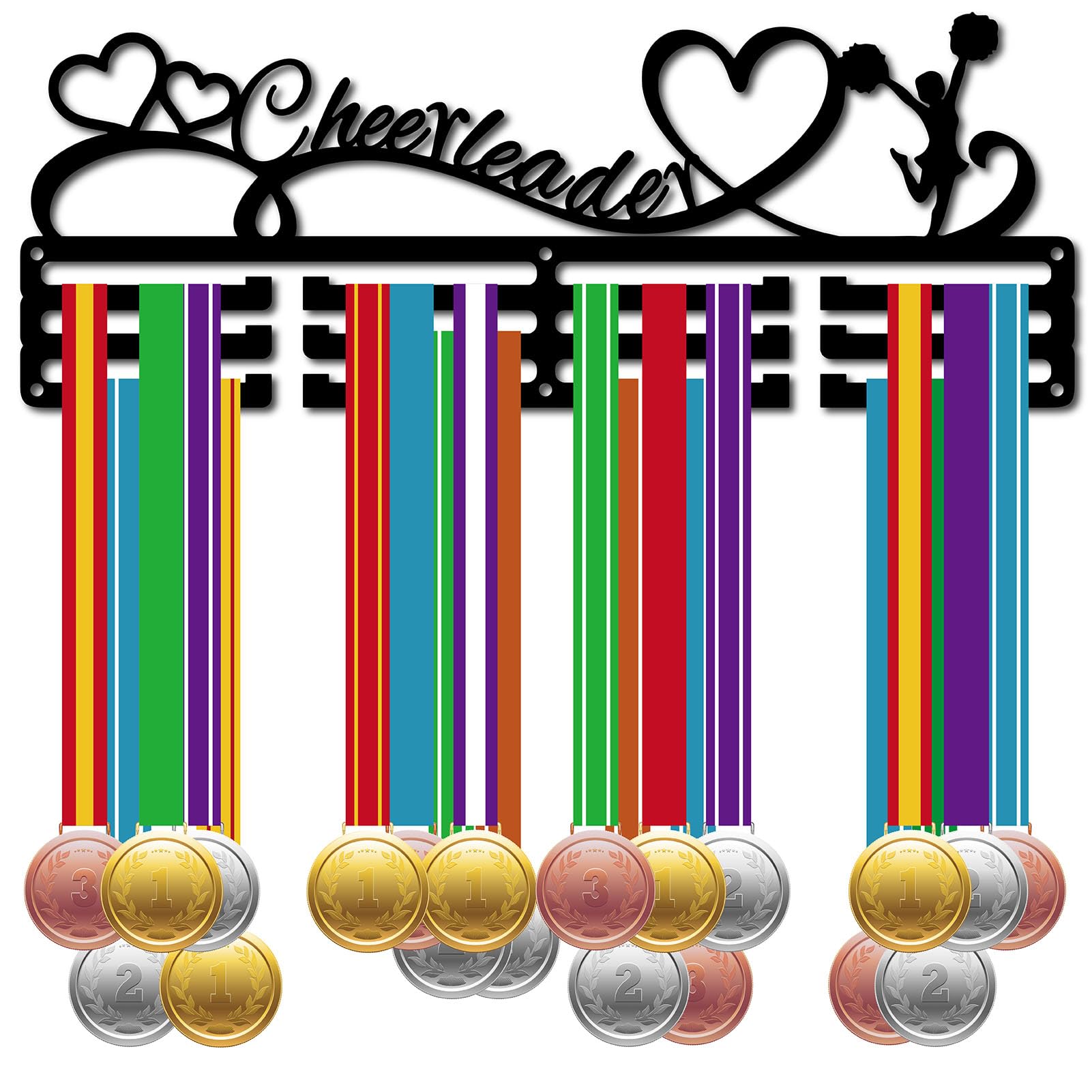 CREATCABIN Colgador Medallas Animadora,Soporte para Medallas,Estante para Mujeres,Corazón Alegría,Deportes,Metal,Colgante,Premios para Atletas,Soporte Pared Hierro,para Competición Cinta 40x15cm