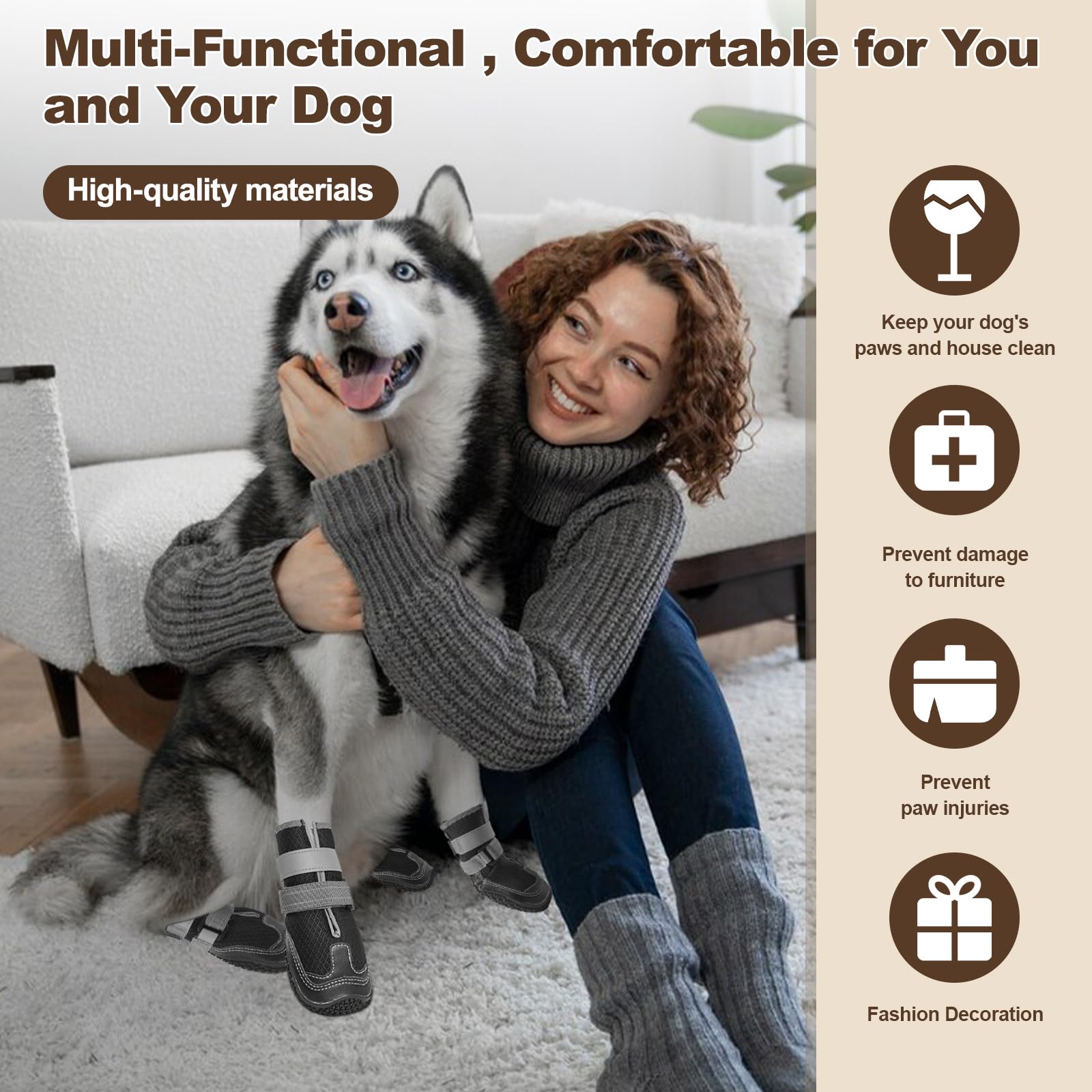 Ohcozzy Zapatos para perros con malla transpirable, botas antideslizantes para perro con correas reflectantes, suela de goma resistente al desgaste, protector de patas de perro para perros pequeños