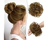 RUWISS Messy Bun Hair Piece Human Hair Messy Rose Bun Hair Buns Hair Piece for Women Scrunchies Updo Bun Extension Ponytail (Brown with Warm Blonde Highlights)