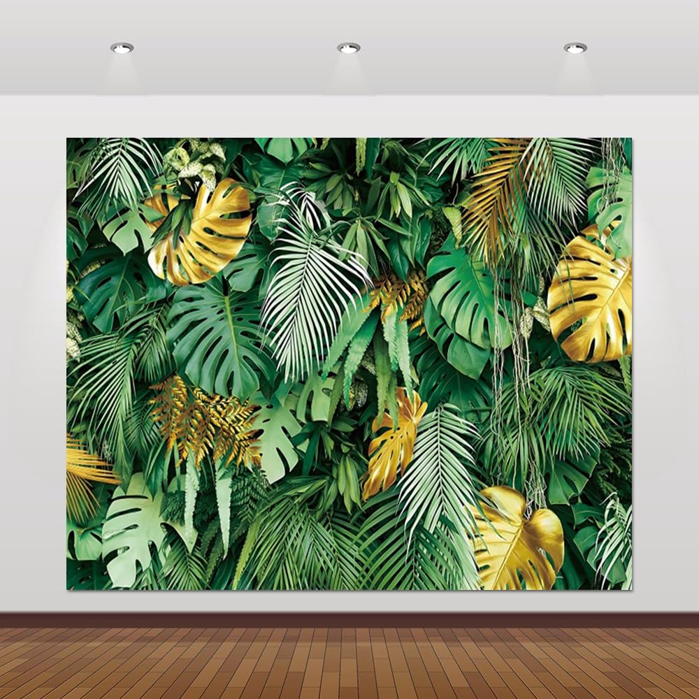 Green Tropical Palm Leaves Backdrop 10x8ft for Hawaiian Luau Aloha Party Decorations Banner Jungle Safari Plants Photography Background Newborn Baby Shower Birthday Party Decor Supplies