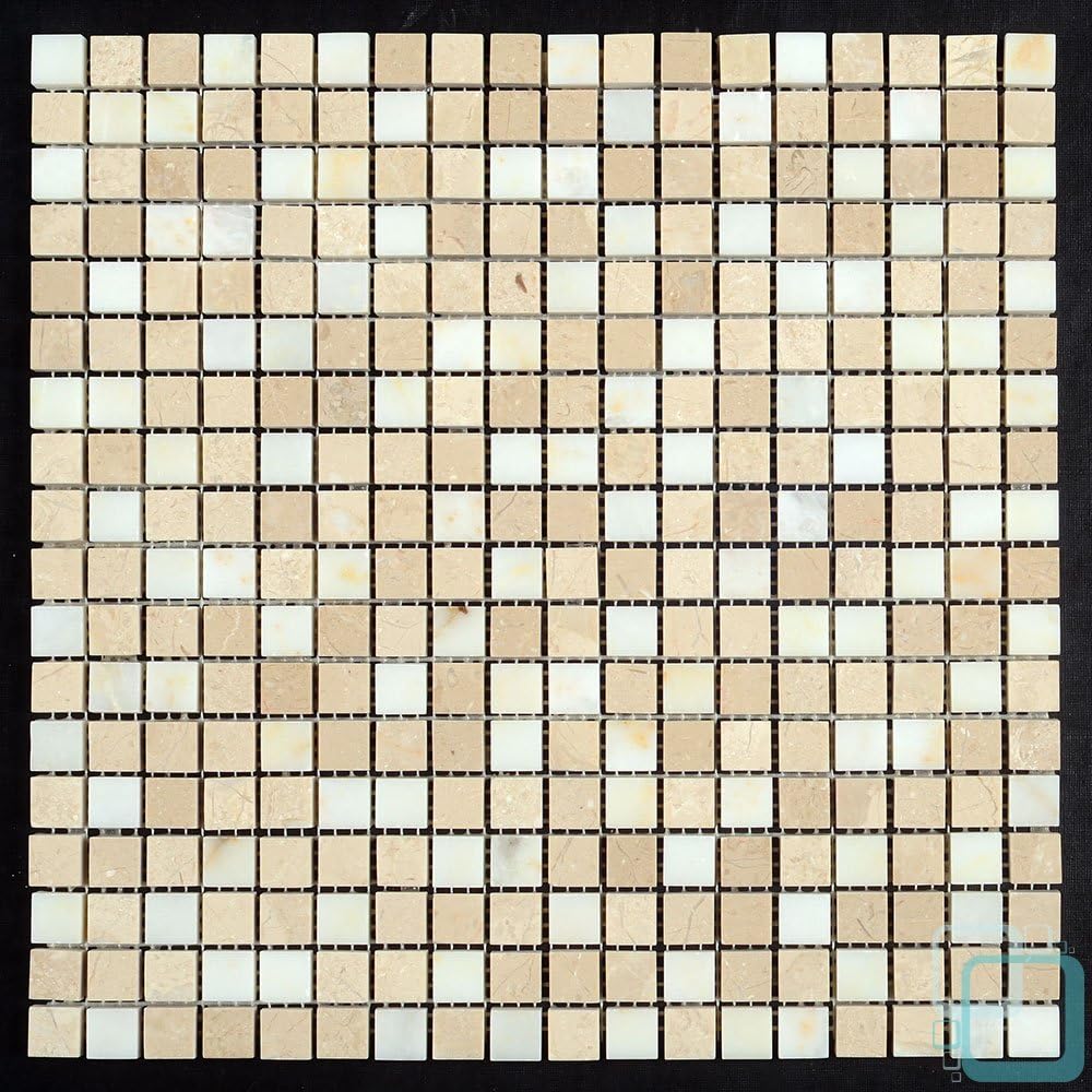 Afyon Sugar / La Crema Blend Polished Marble Square 5/8x5/8 Mosaic (6x6 Sample)