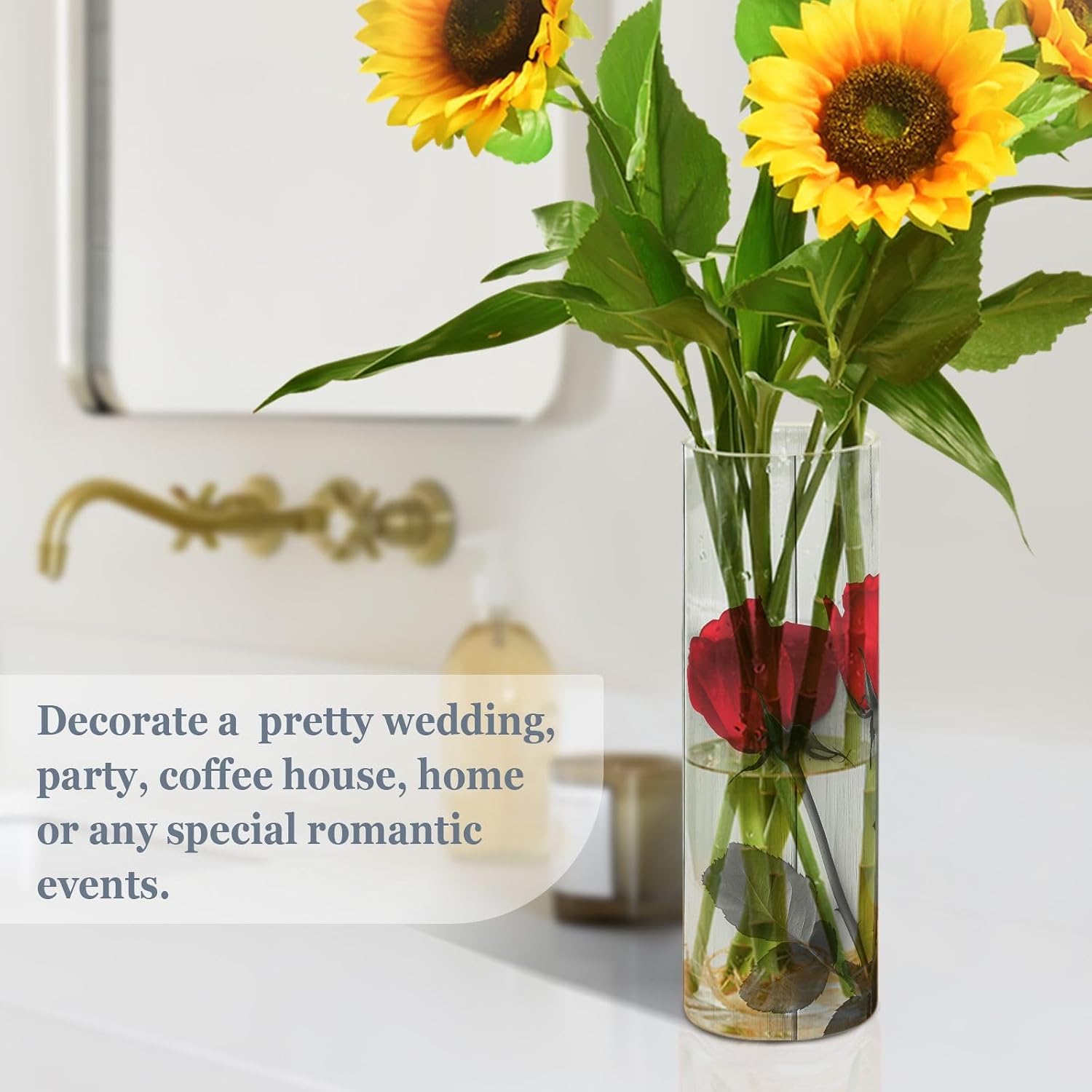 Red Rose Floral Wooden Flower Vase Shatterproof Plastic Vase Tall Cylinder Vases for Bouquet Home Wedding Events Decorative Centerpieces image 5