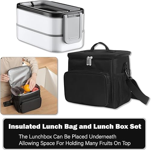 Miniatura 4 de Lonchera Bento de 2 capas aislada y apilable para adultos, hombres y mujeres, bolsa de almuerzo Oxford térmica grande a prueba de fugas de 10L para