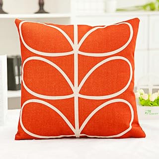 Prydnadskuddöverdrag lin kuddfodral för soffa sovrum bilblad, 50 x 50 cm, orange