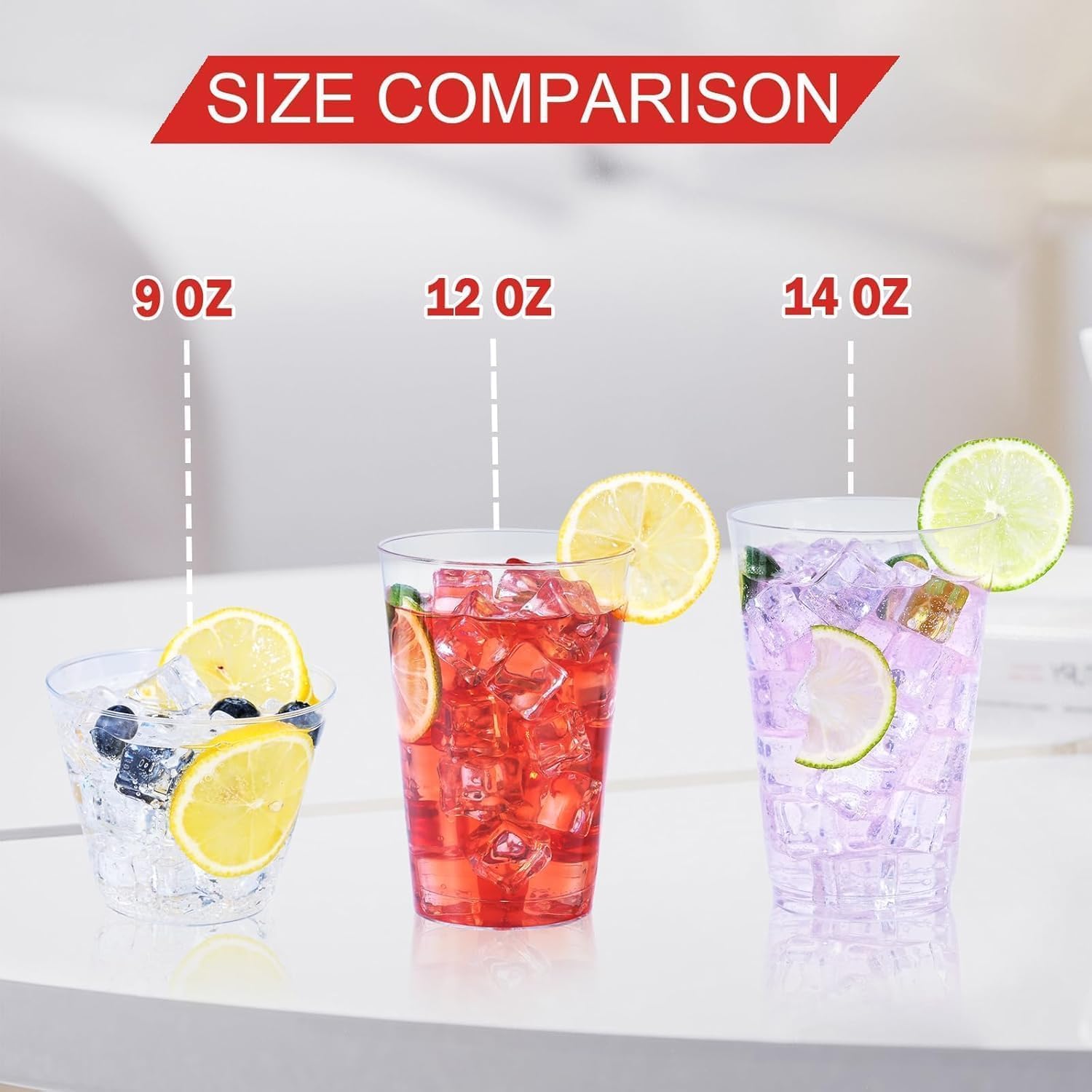 300 Pack 12 oz Clear Plastic Cups, Disposable Heavy Duty Hard Plastic Cups, Wine Drinking Cups, Cocktail Glasses, for Party, Wedding, Home, Dinner