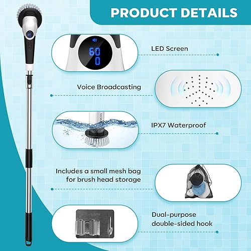 Miniatura 4 de YKYI Electric Spin Scrubber,Cordless Cleaning Brush,Shower Cleaning Brush with 8 Replaceable Brush Heads, Power Scrubber 3 Adjustable