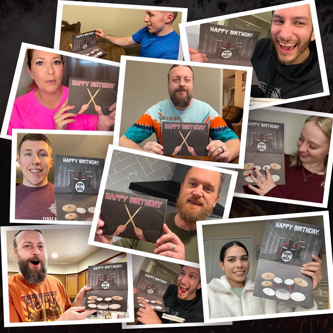 Interactive Music Birthday Card - Playable Musical Birthday Cards for Men, Unique Gift for Guitar Players, Drummers & Pianist, Musician Friends & Son, Musical Instrument Touch to Play (Drums)