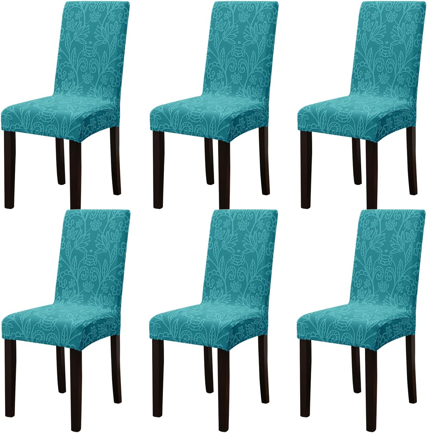 Rakila Jacquard Chair Covers for Dining Room Set of 6 Stretch Floral Chair Slipcovers for Dining Hotel Home Decoration, 6pc, Teal