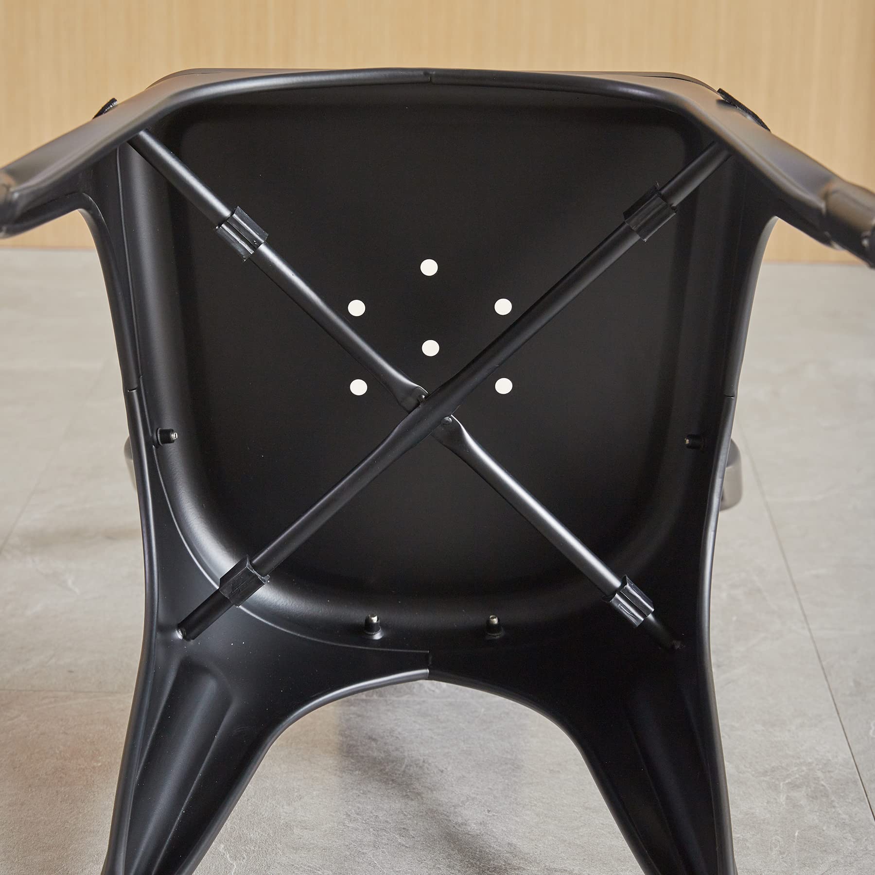 Juego de 8 Sillas de Comedor de Estilo Industrial Retro, Aspecto de Metal, Diseño Apilable, Sillas para Pestaurantes, Bistrós, Cafeterías, Bodas en el Jardín - Negro