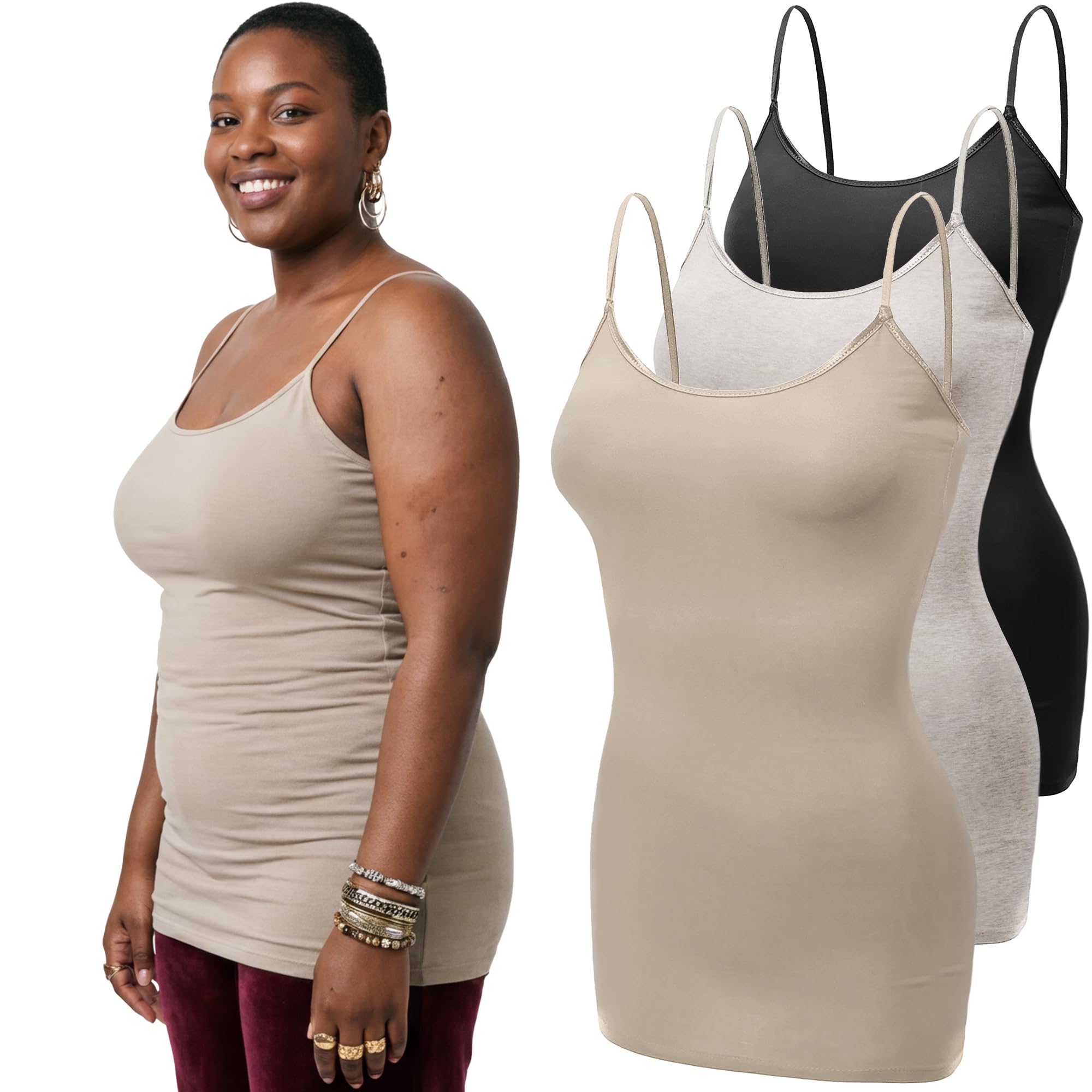 Emmalise Women's Basic Casual Long Camisole Adjustable Strap Cami Layering Top