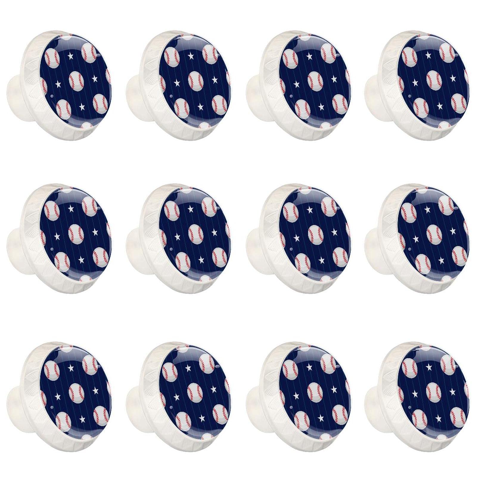 Boutons d'armoires de cuisine ronds au motif baseball et rayures lot de 12
