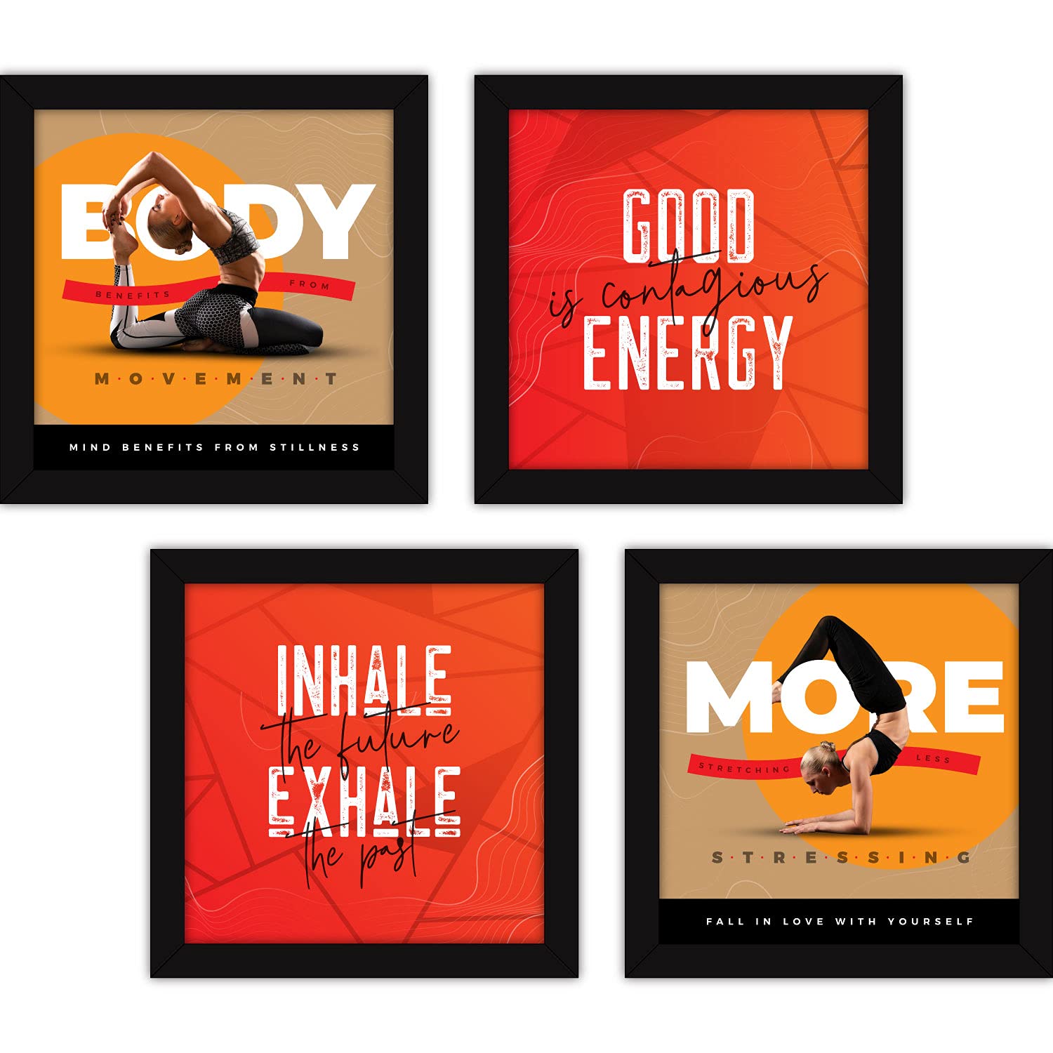 FATMUG Framed Wall Paintings for Home and Gym - Workout Posters Without Glass (Multicolour) - Set of 4
