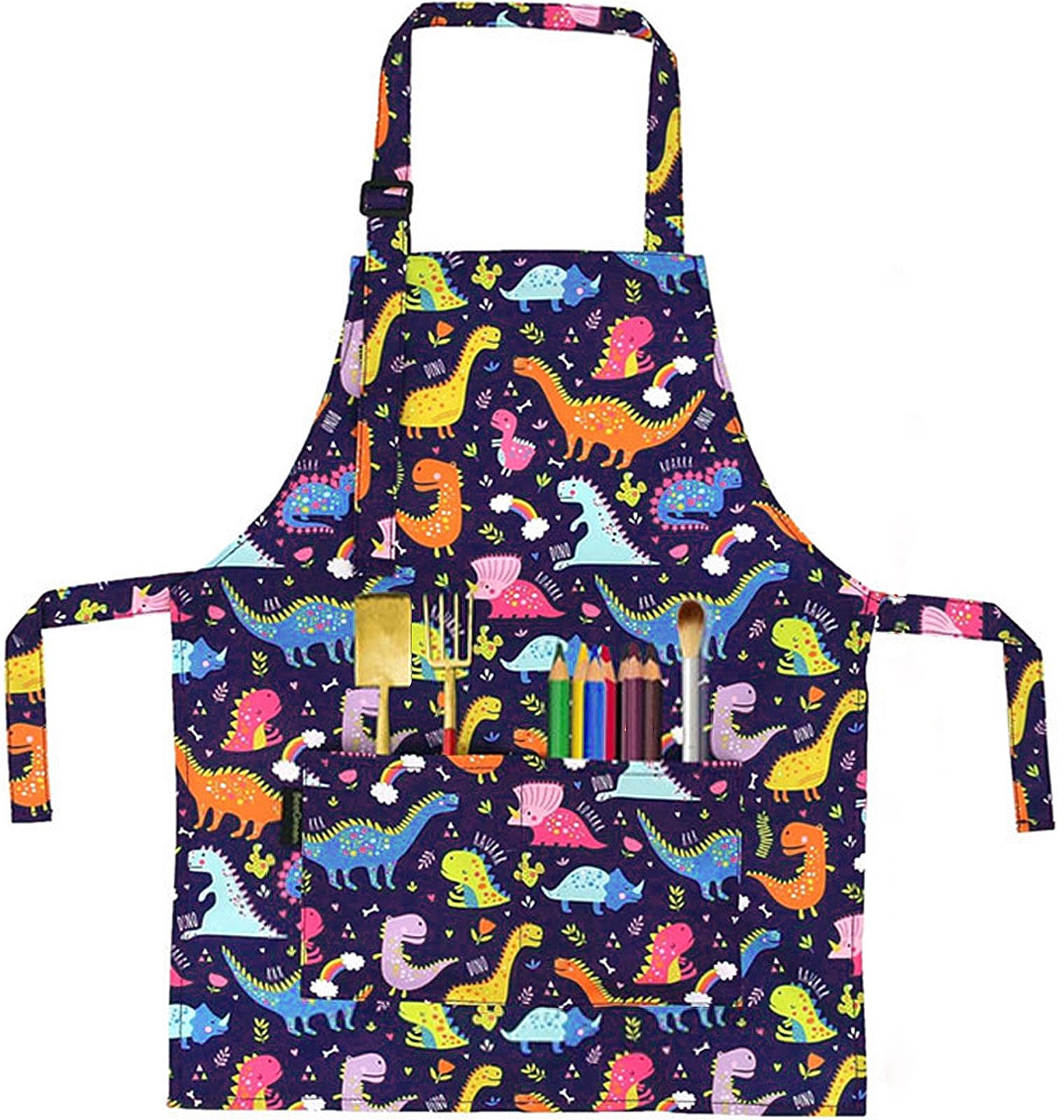 YeeHeen Kids Apron Children Artist Painting Smock Waterproof Art Apron with Pocket Dinosaur Black