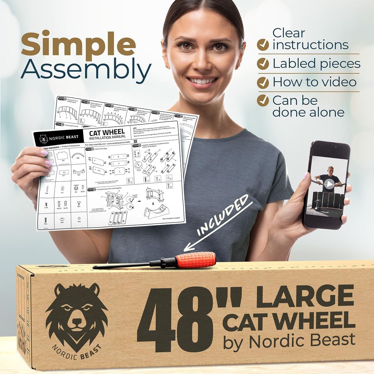 Pink 48'' XL Cat Wheel – Safe, Quiet & Stable Exercise Wheel for Large Indoor Cats up to 45 lbs – 15.7'' Extra-Wide Surface Fits 2 Cats Side by Side & Prevents Wobbling, 1-Year Warranty