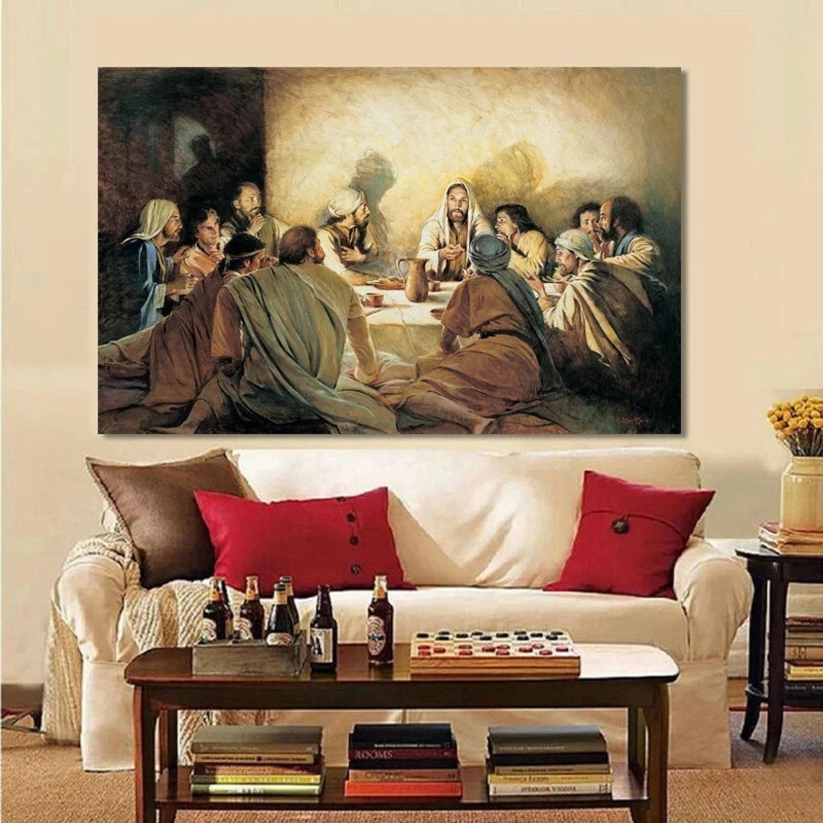 Letztes Abendmahl Da Vinci Berühmte Leinwand Gemälde Poster und Drucke Jesus und Jünger Skandinavien Wandkunst Bild für Zuhause 60x92cm Mit Rahmen