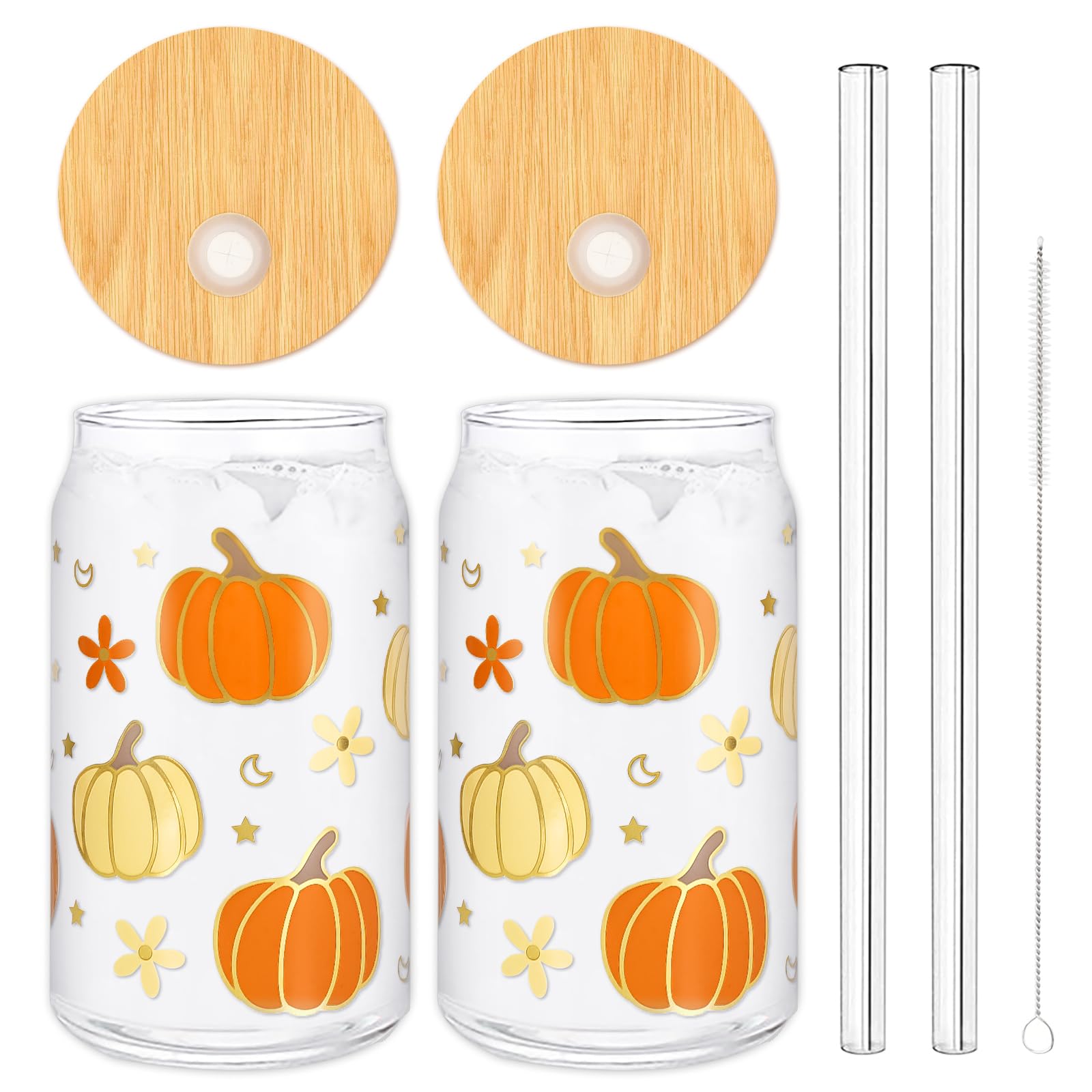 Verre à boire d'automne 473ml Whaline avec couvercle et paille orange et blanc pour soda